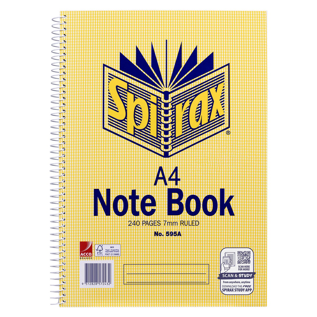 Spirax 595A Notebook A4 Side Opening 240 Page 7mm Pack 12