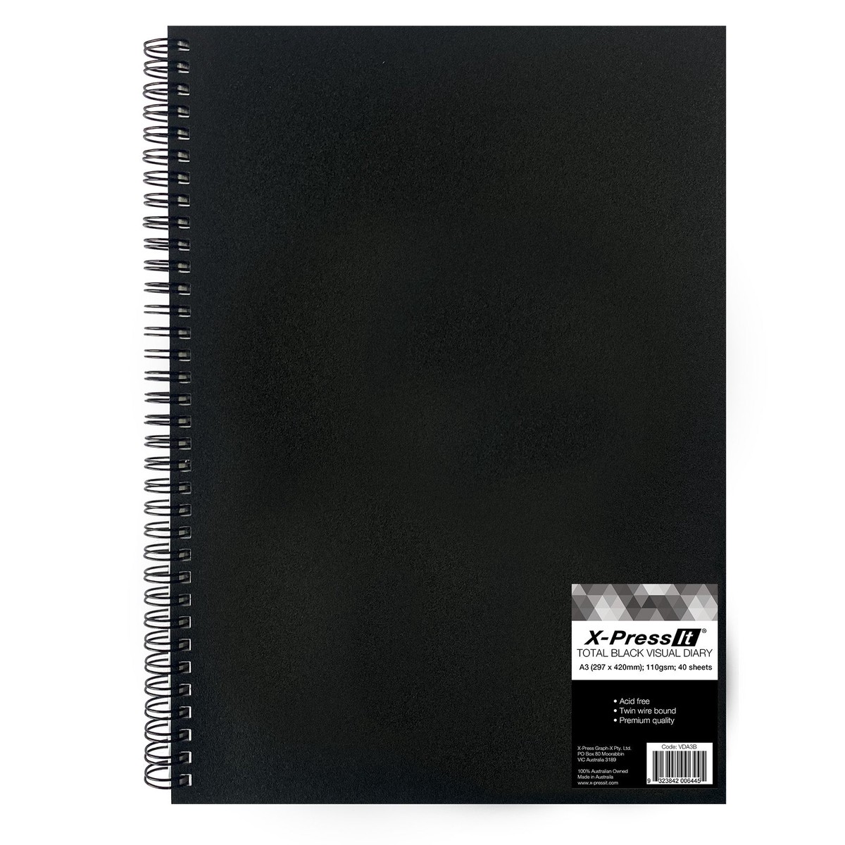 X-Press It Visual Diary A3 Black 40 Pages