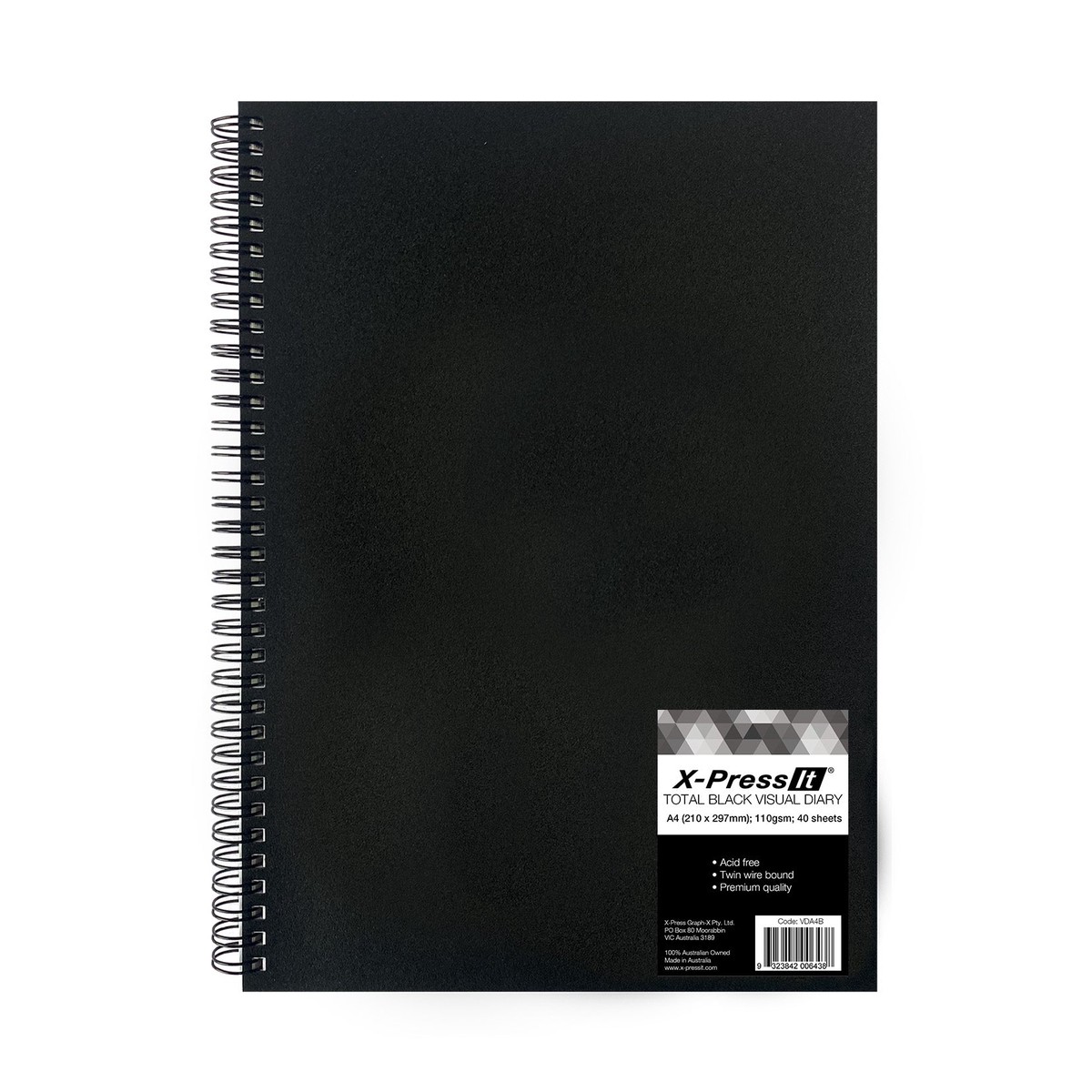X-Press It Visual Diary A4 Black 40 Pages