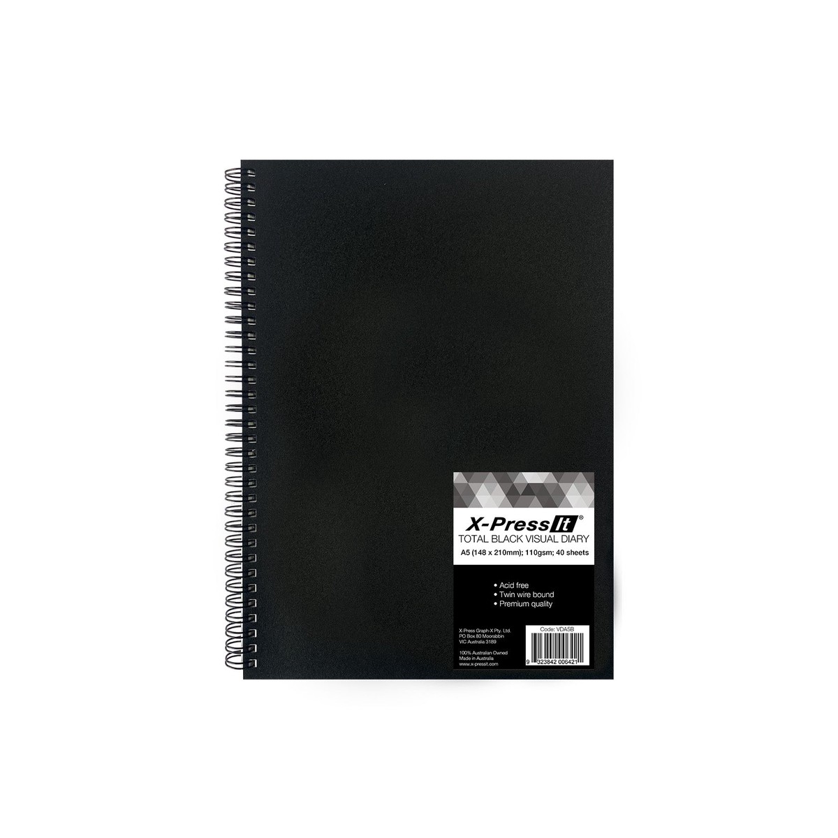 X-Press It Visual Diary A5 Black 40 Pages