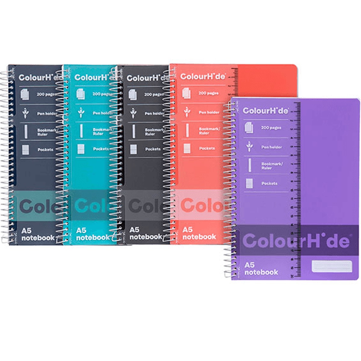 5 Pack Colourhide Notebook 200 Page A5 Assorted Colours