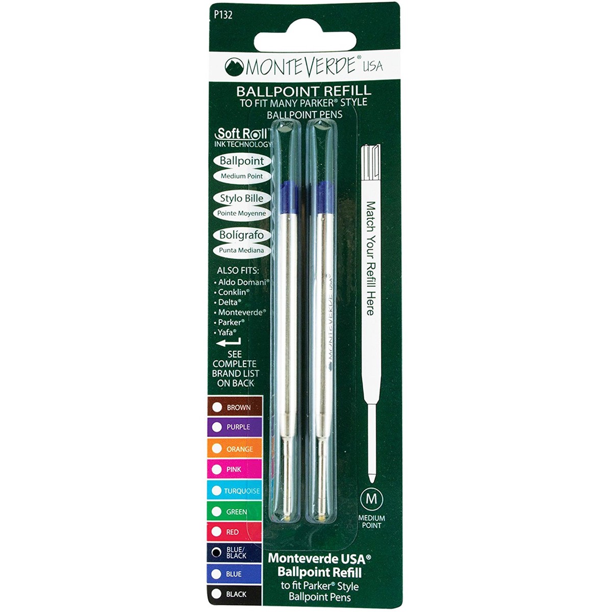 Monteverde Ballpoint Refill – Blue/Black – Medium (2 per pack)
