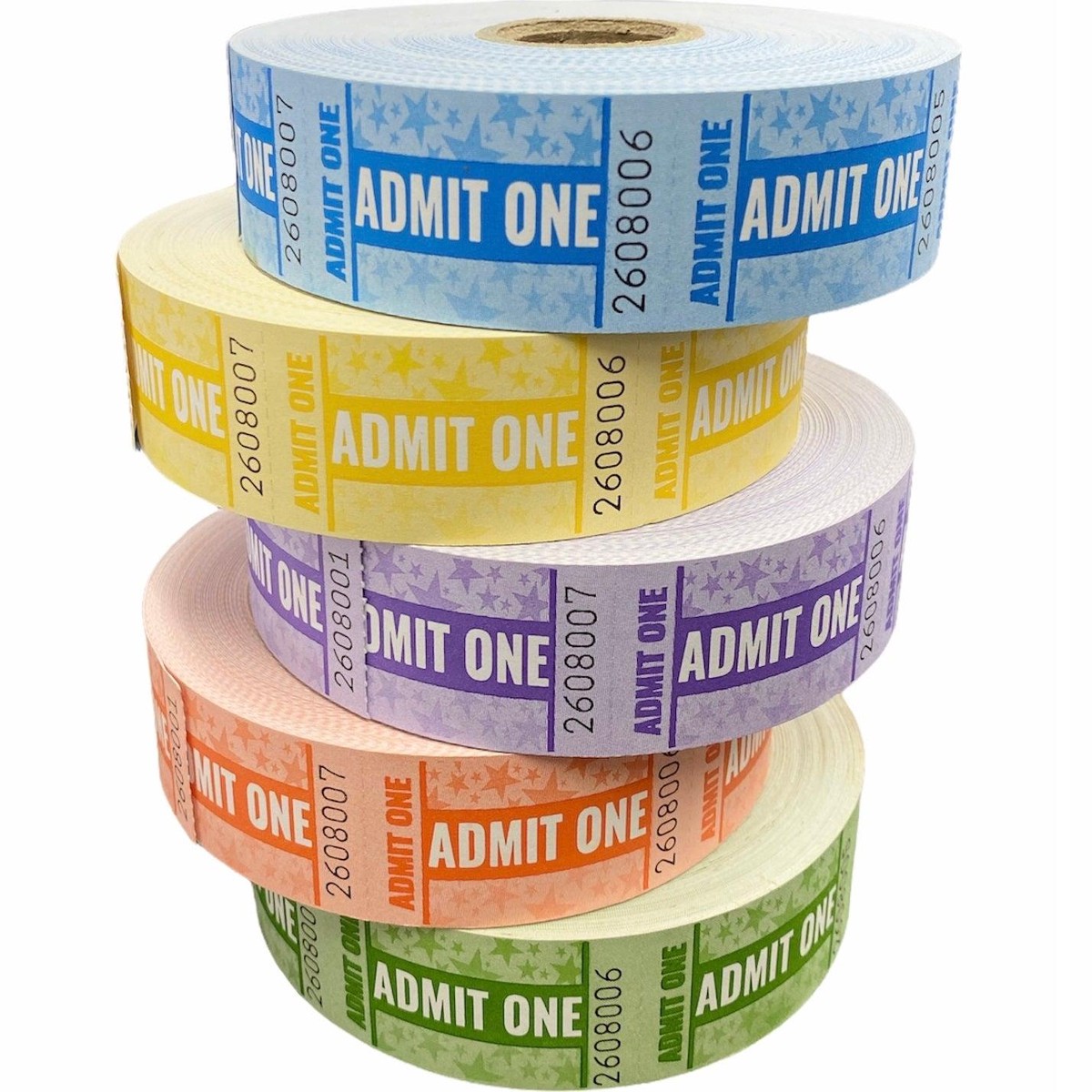Admit One Entry Tickets Roll 5000 Assorted Colours