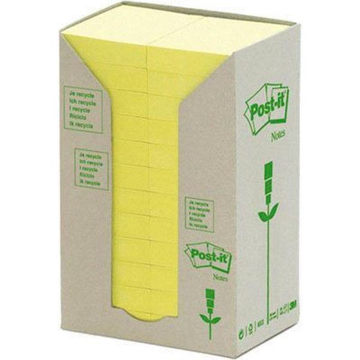 Post-It 653 Recycled Notes 36x48mm Yellow Pack 24