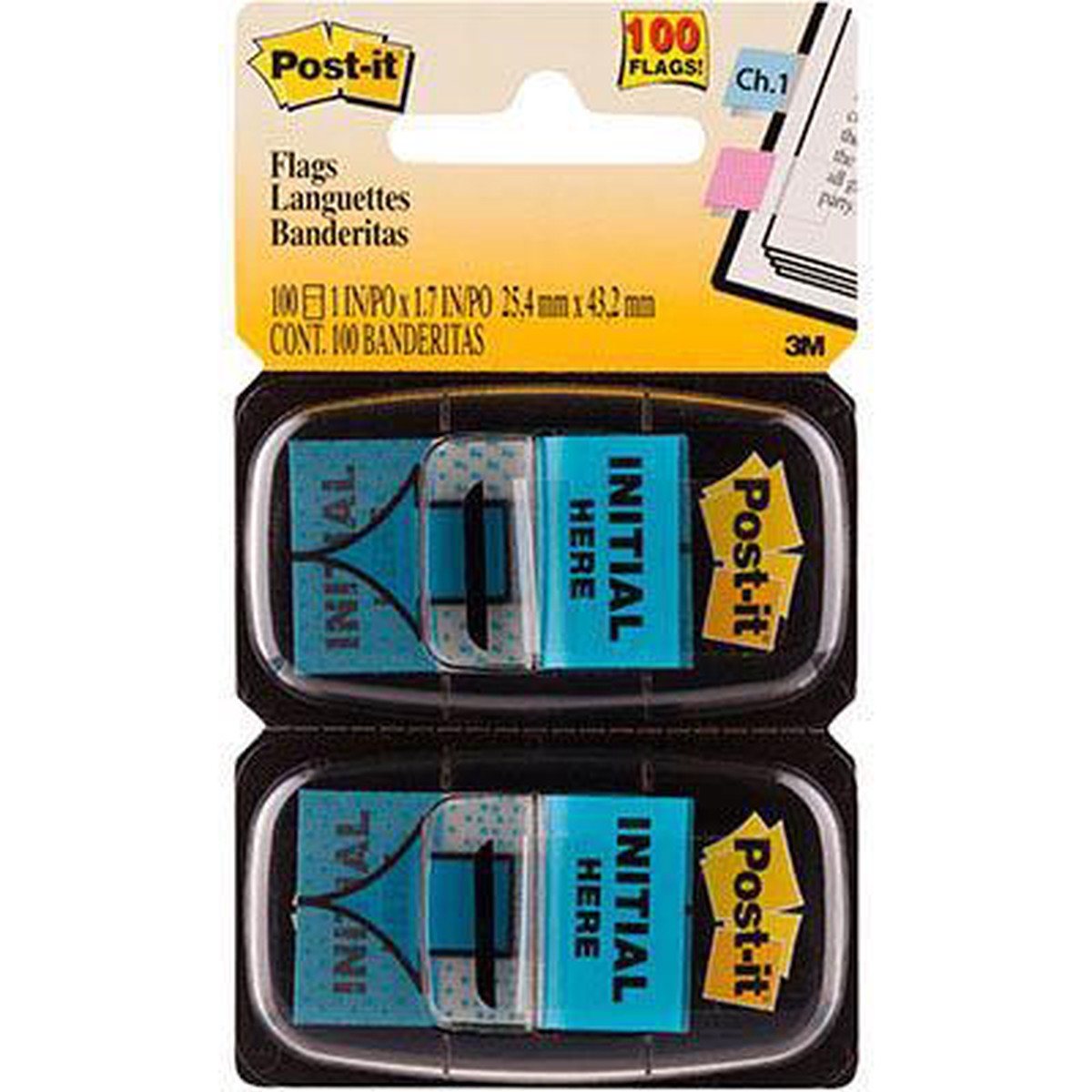 Post-It 680-Ih2 Message Flags Initial Here Blue Twin Pack 100