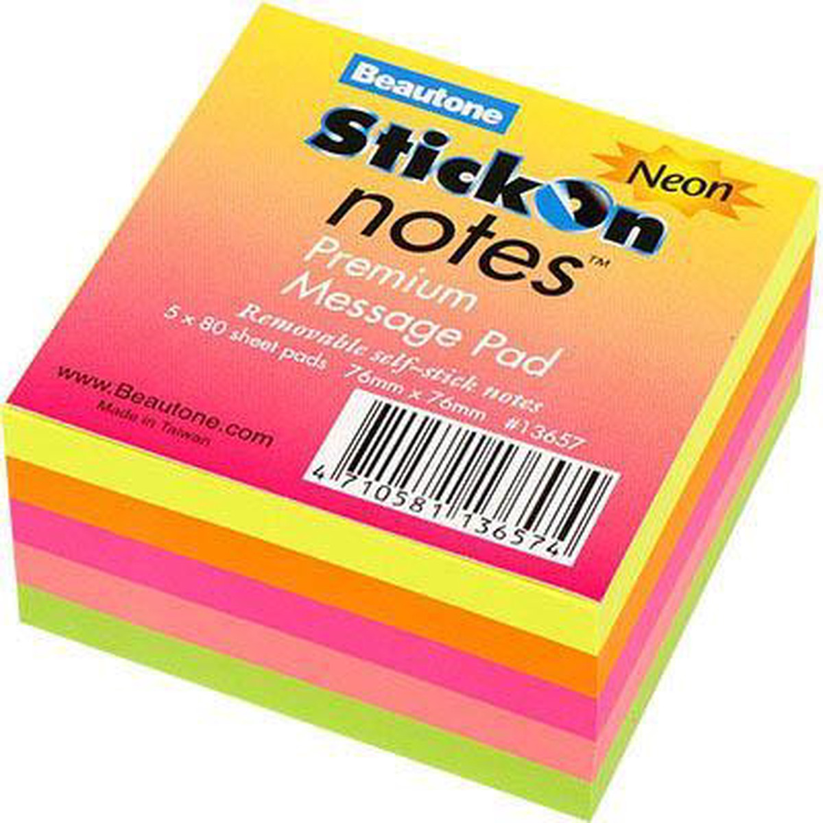 Stick On Notes 80 Sheets 76 X 76Mm Neon Assorted