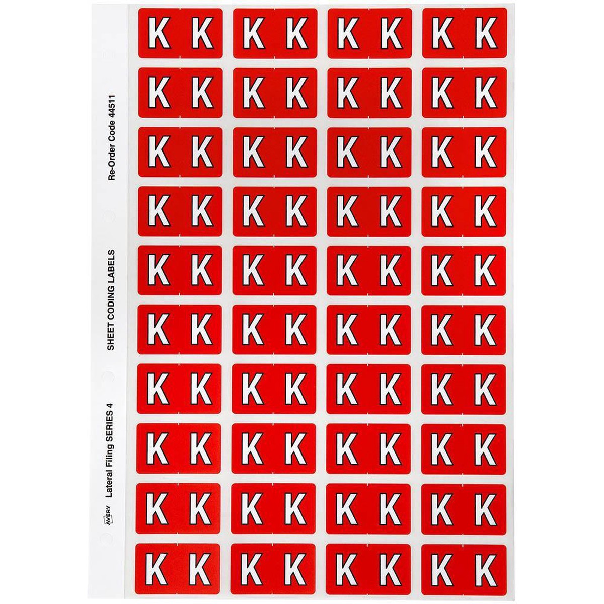 Avery 44511 Label Side Tab K Colour Code 25 X 42Mm Red Pack 240