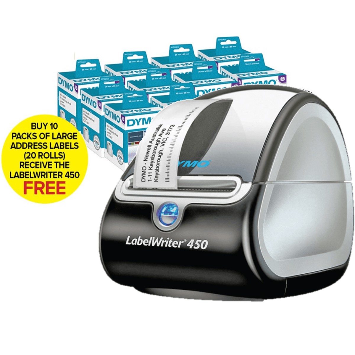 Dymo Labelwriter LW450 + 10 Pack Address Label Rolls Bundle Pack