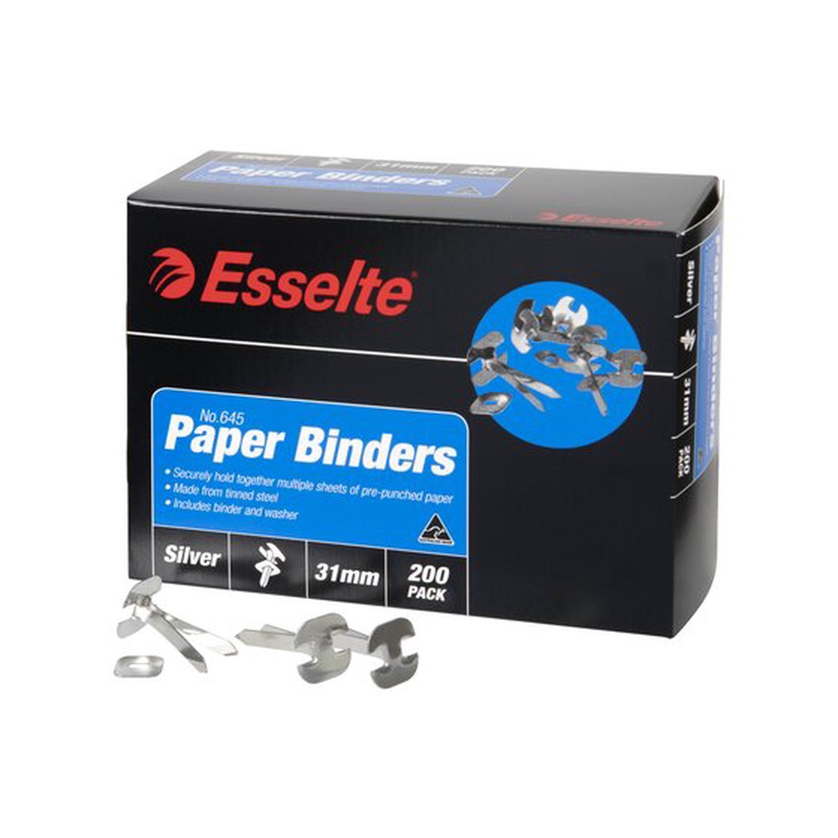 Esselte Paper Binders 31mm Silver Box 200