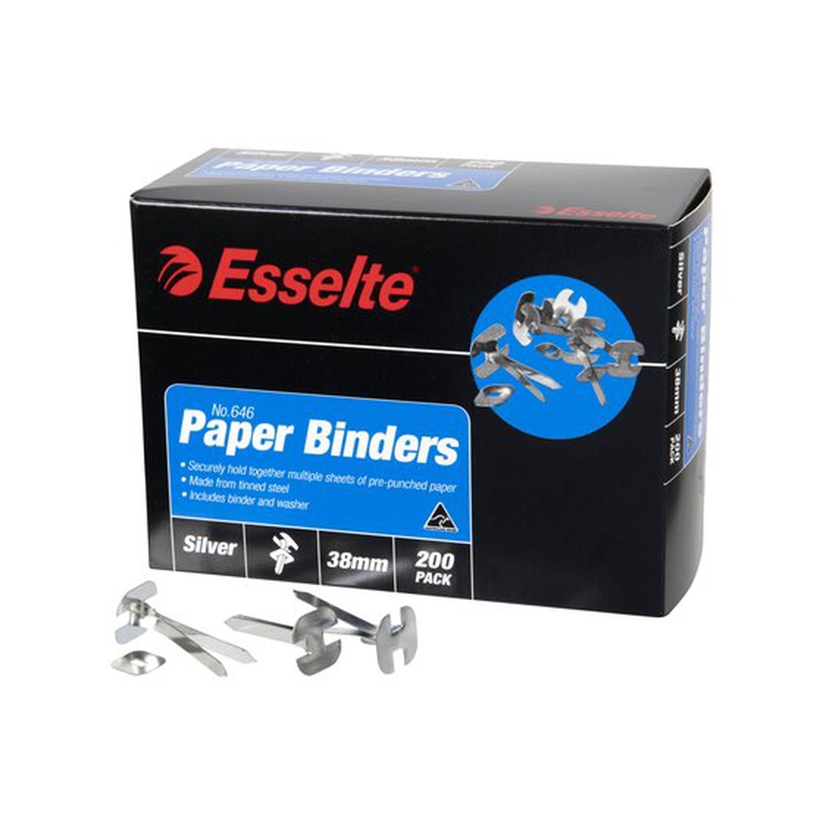 Esselte Paper Binders 38mm Silver Box 200