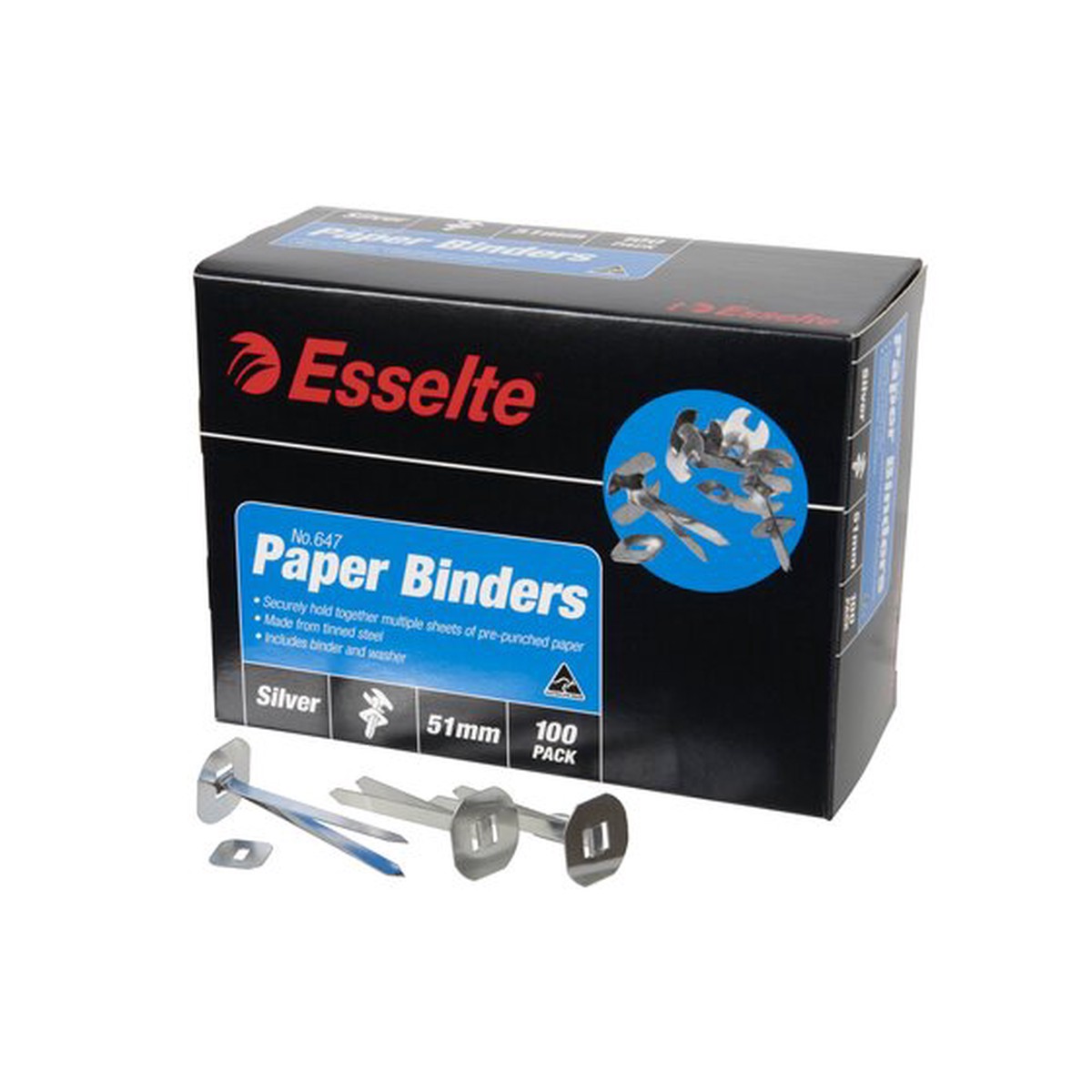 Esselte Paper Binders 51mm Silver Box 100