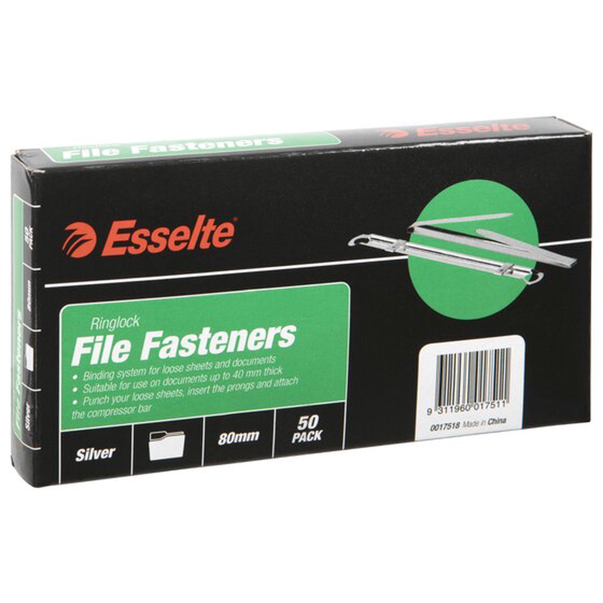 Esselte Ringlock File Fasteners 75mm Silver Box 50