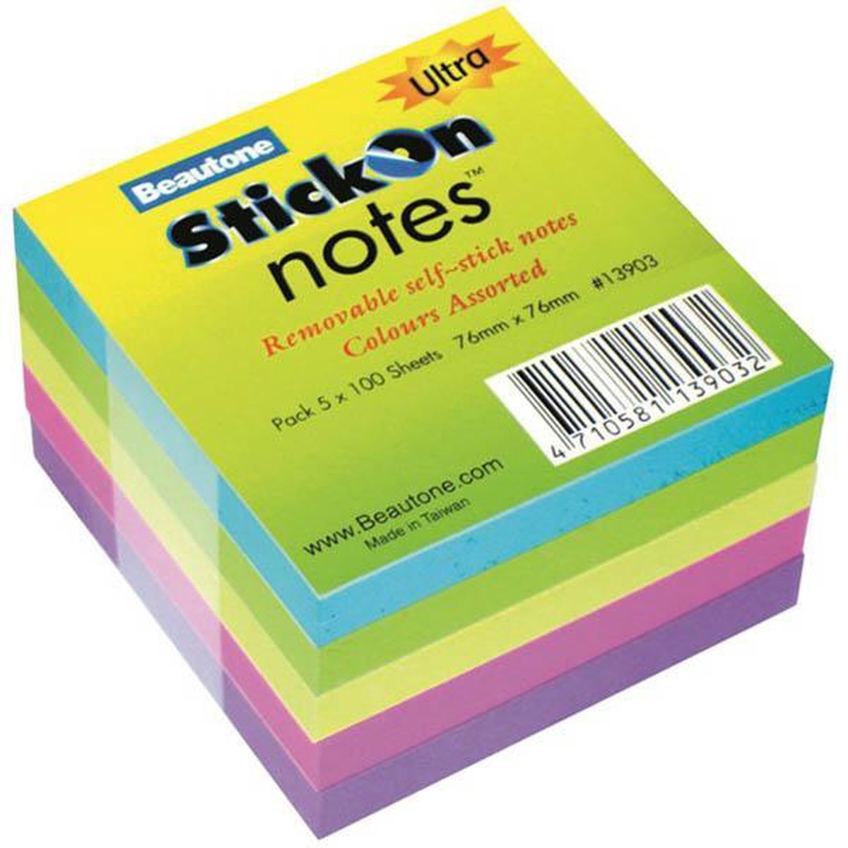 Stick On Ultra Notes 100 Sheets 76 X 76Mm Assorted