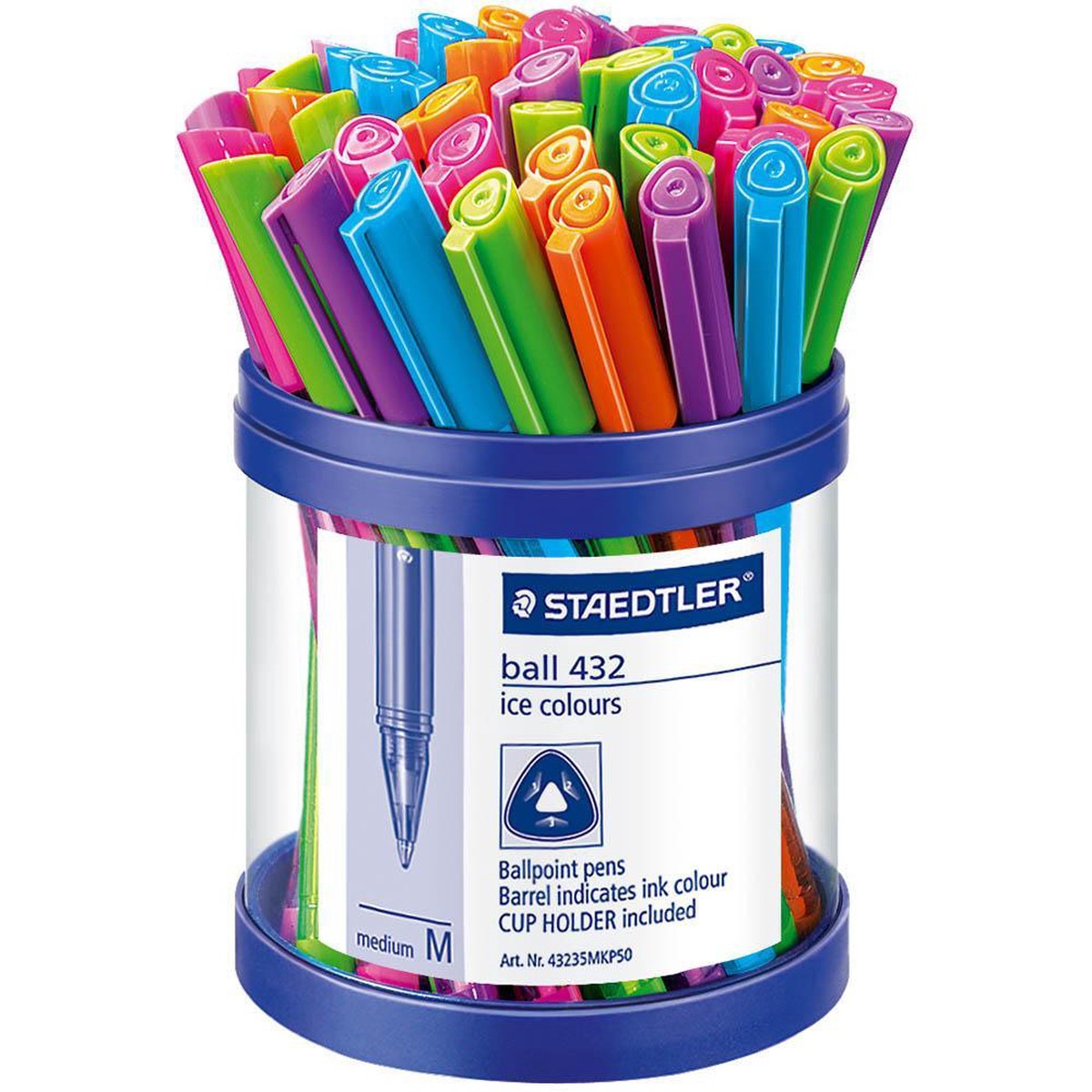 Staedtler 432 Triangular Ballpoint Stick Pen Medium Assorted Cup 50