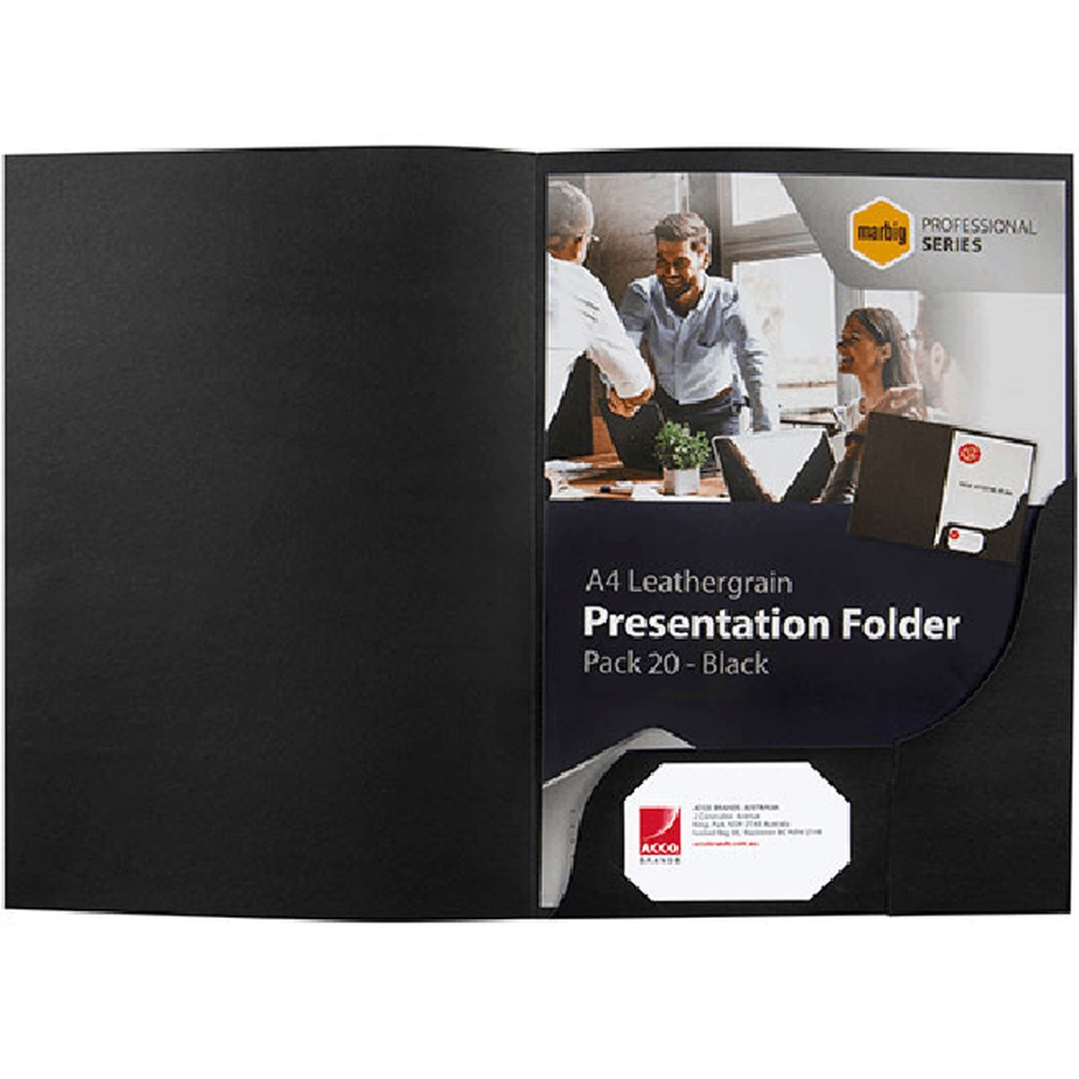Marbig Presentation Folders Leathergrain Black Pack 100