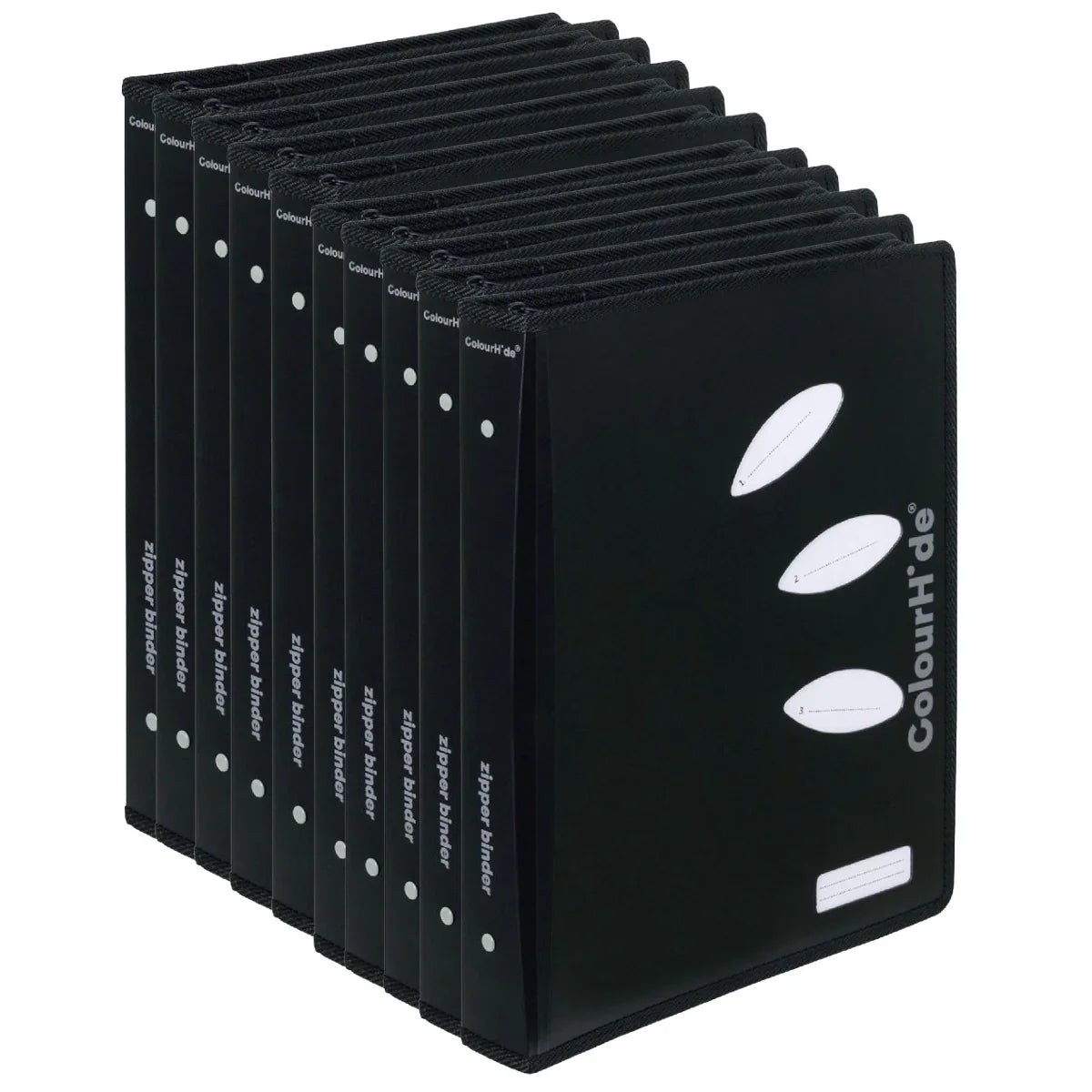 ColourHide Zip Binder A4 2 D-Ring 25mm Black Bulk Pack 10