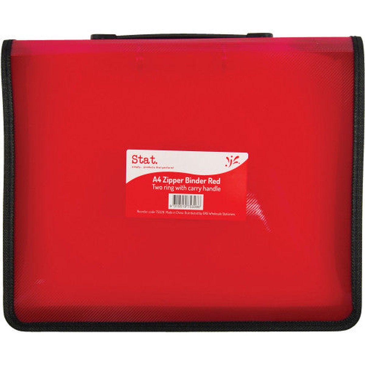 Stat A4 2-Ring Zipper Binder with Handle Red