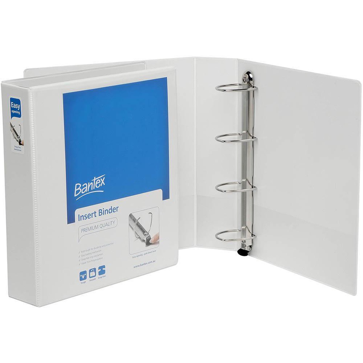 Bantex Premium Push Lever Insert Ring Binder 4R 50Mm A4 White