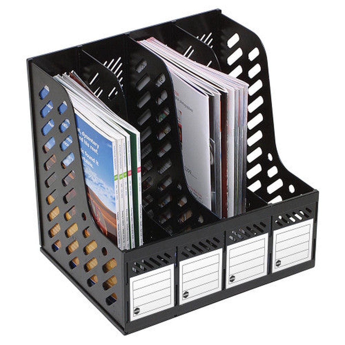 Marbig Magazine Rack 4 Section Black
