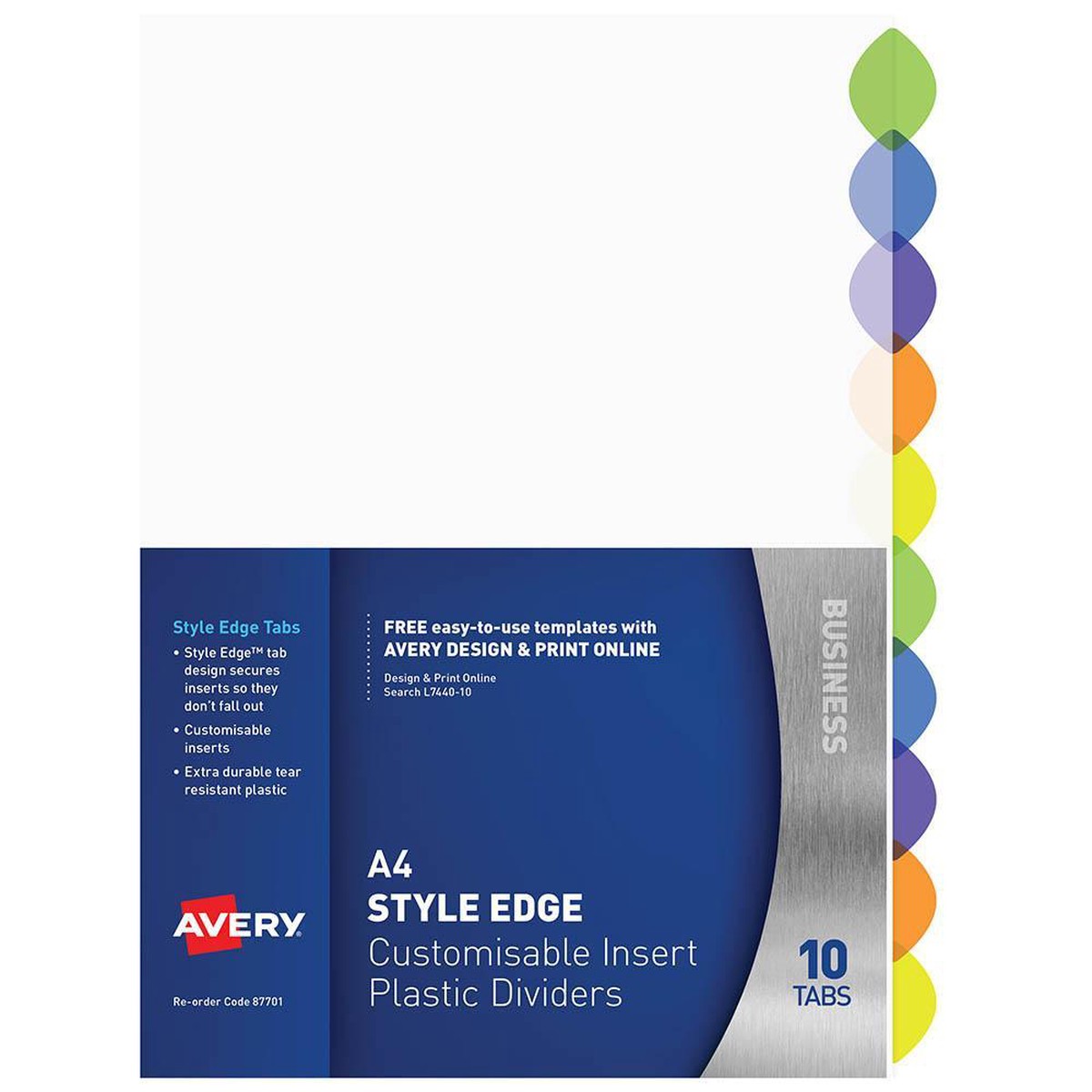 Avery 87701 L7440-10 Style Edge Insertable Divider 10 Colour Tab