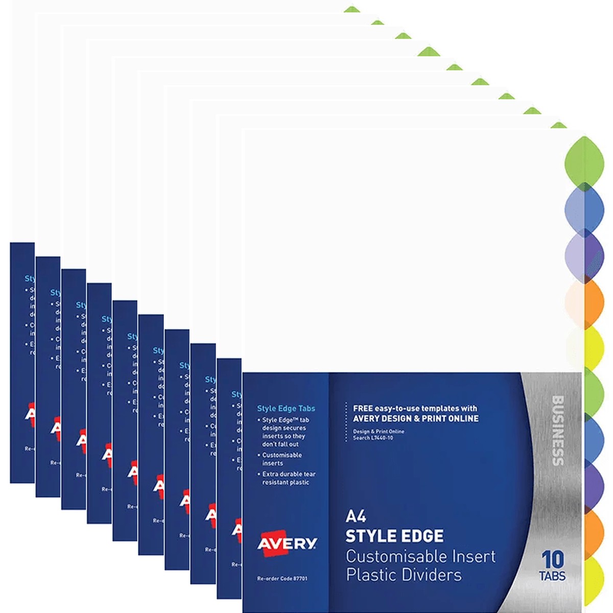 Avery 87701 L7440 Style Edge Insertable Tab Divider 10 Colours Pack 10