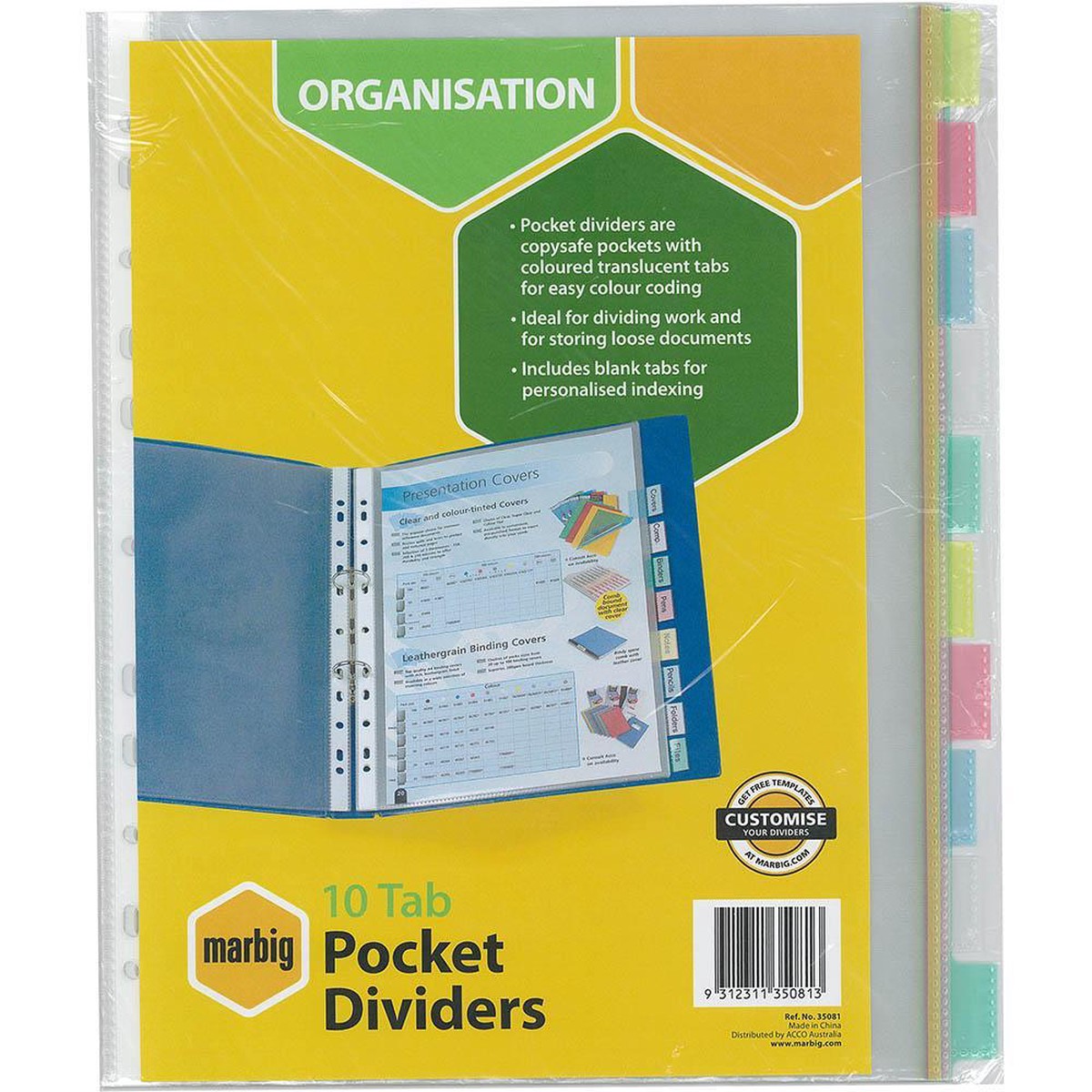 Marbig Divider Pocket Pp 10-Tab A4 Assorted