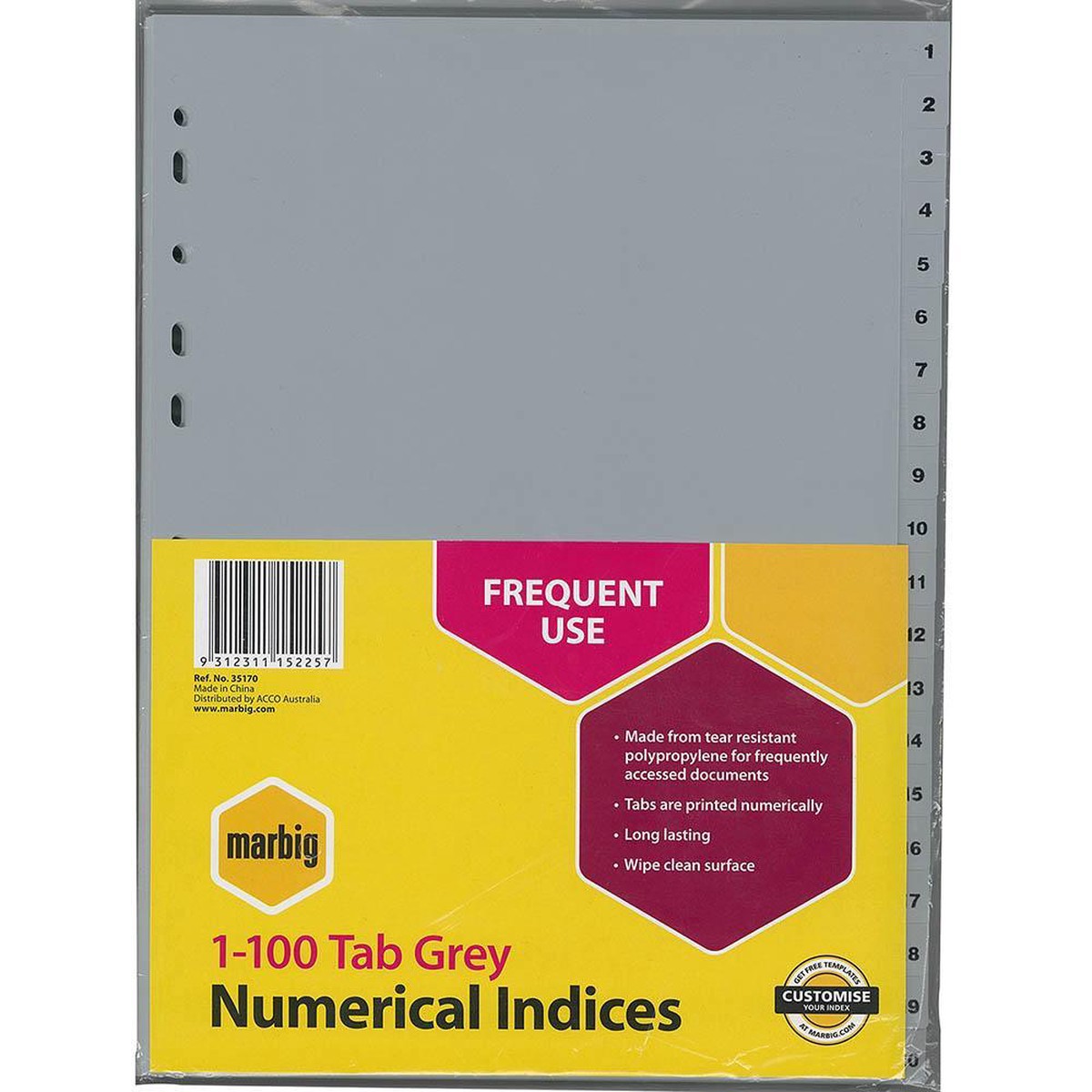 Marbig Index Divider Pp 1-100 Tab A4 Grey