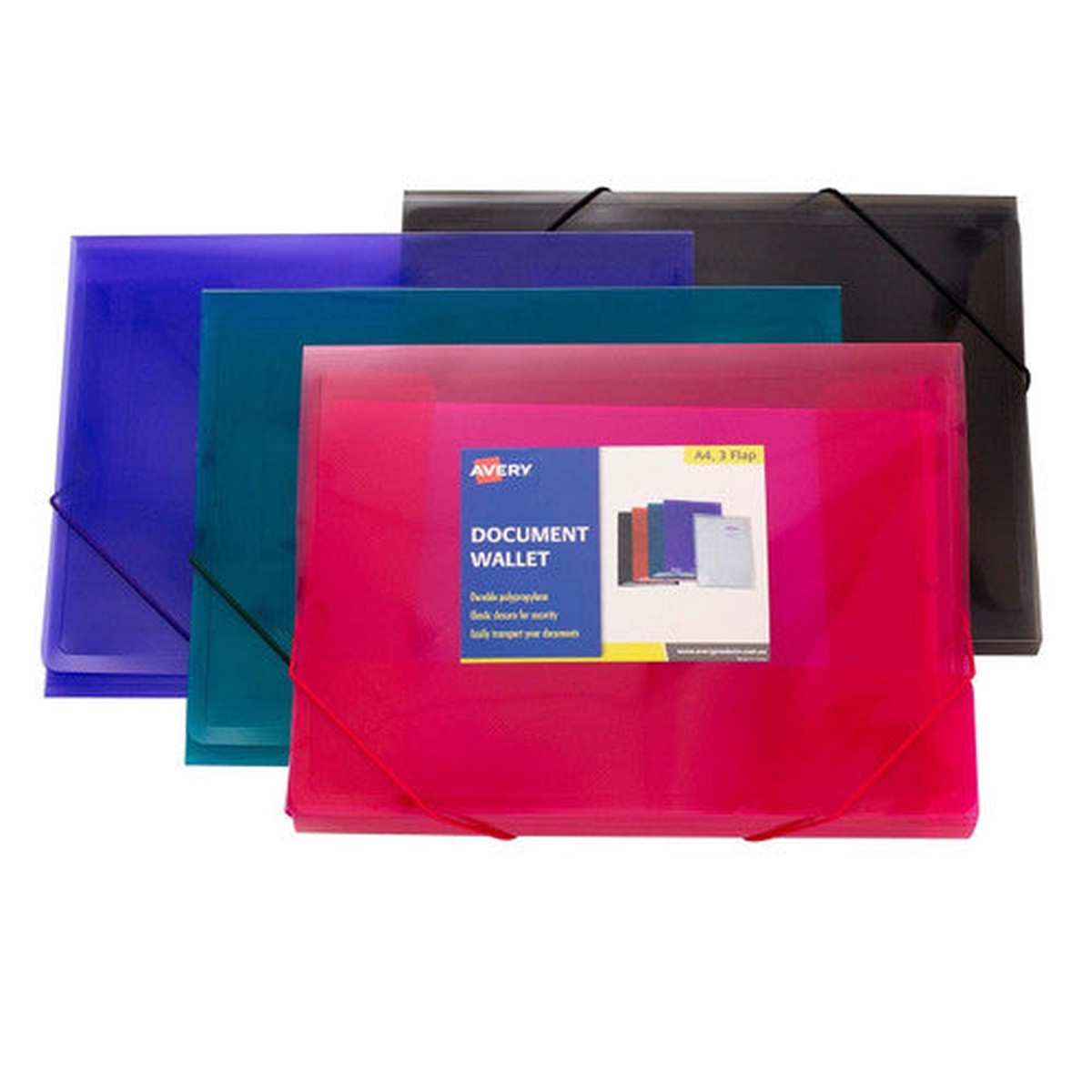 Avery Assorted Colour Plastic Document Wallets A4 200 Sheets