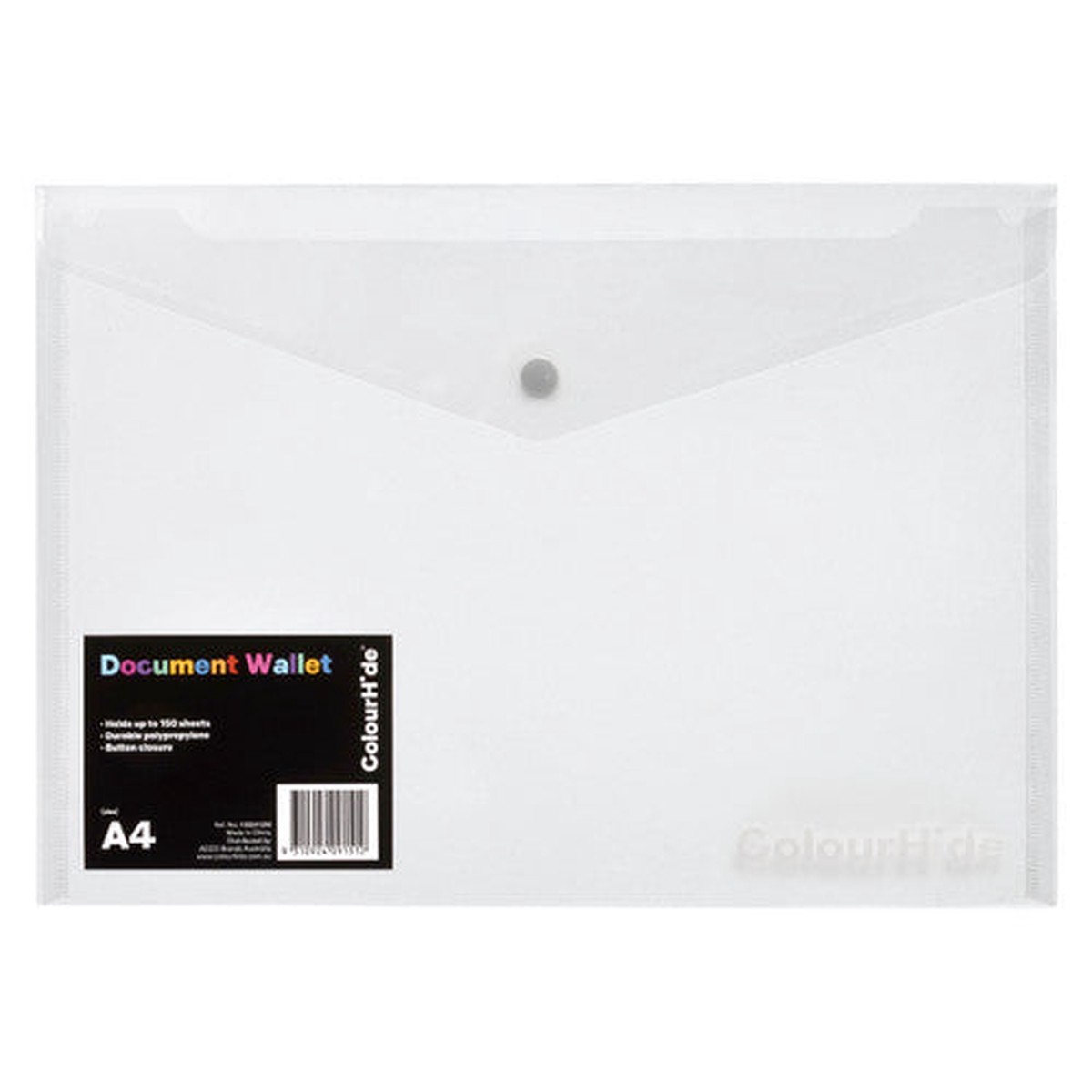 ColourHide Document Wallet Button Closure A4 Clear Pack of 10