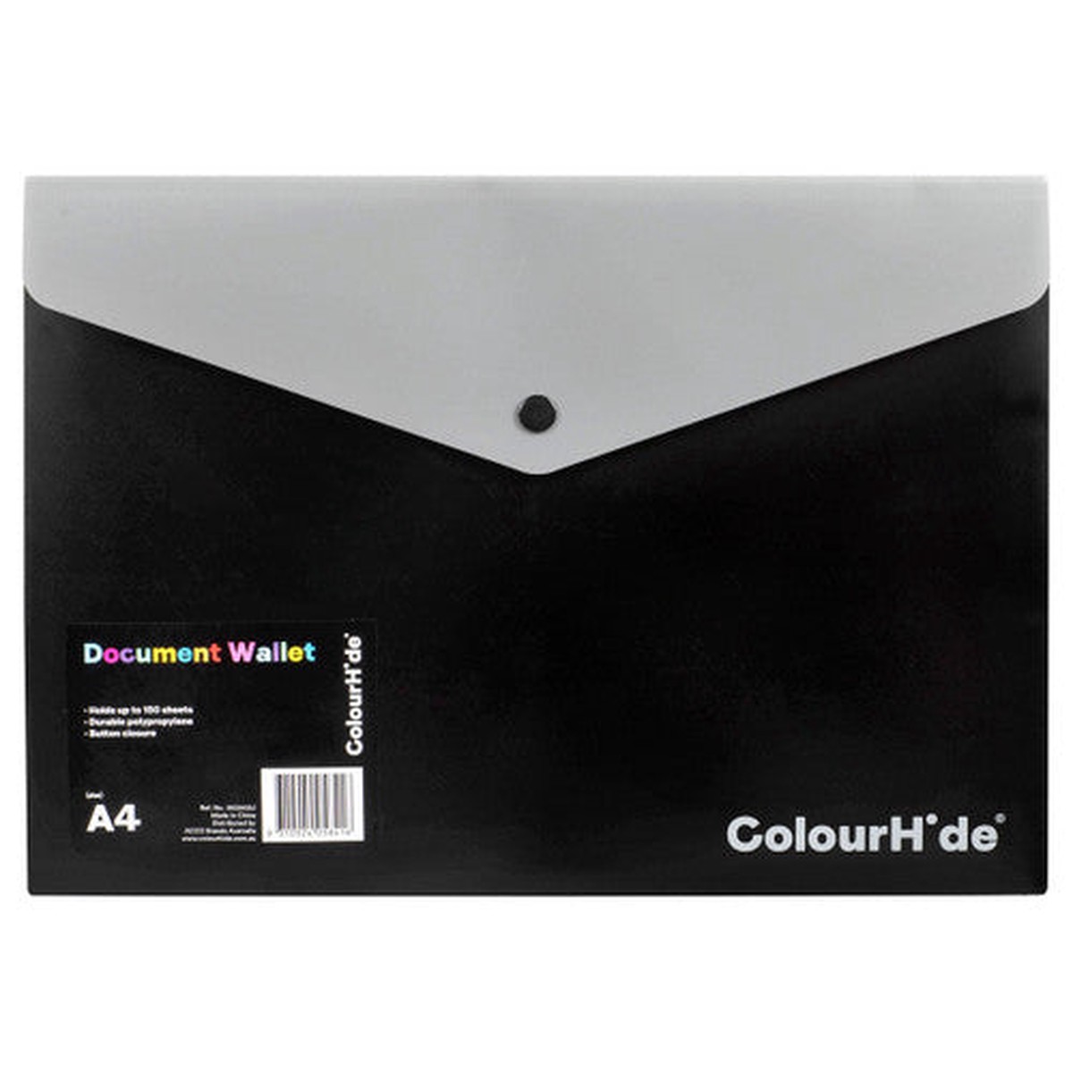 ColourHide PP Document Wallet Button Closure A4 Black Pack of 10
