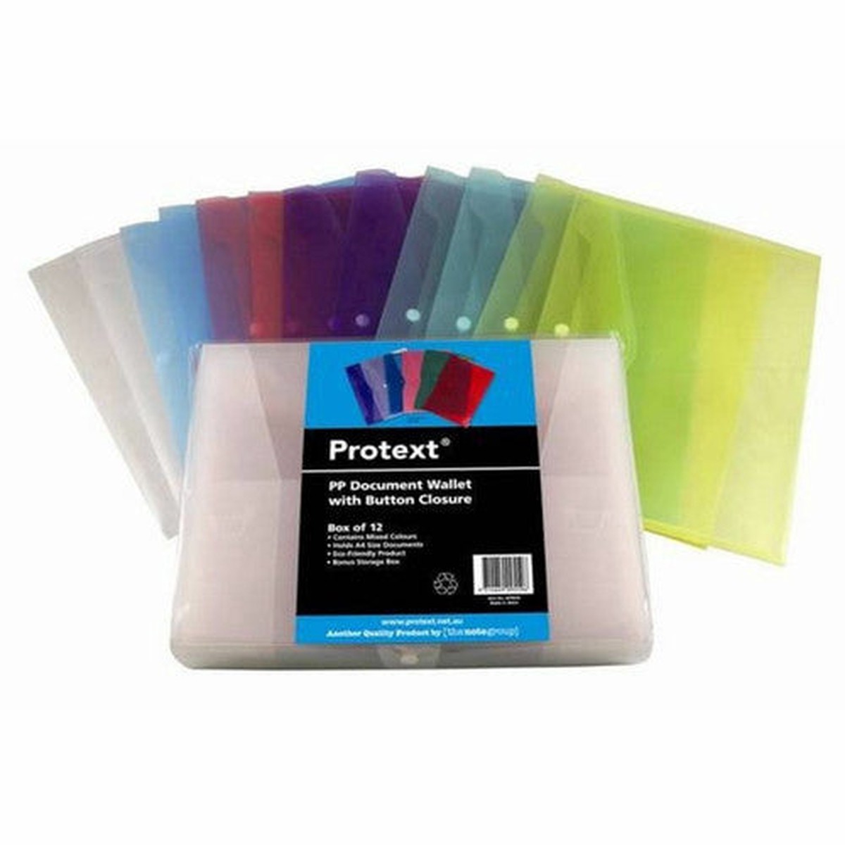 Protext A4 PP Document Wallet Button Closure Translucent Assorted Pack of 12