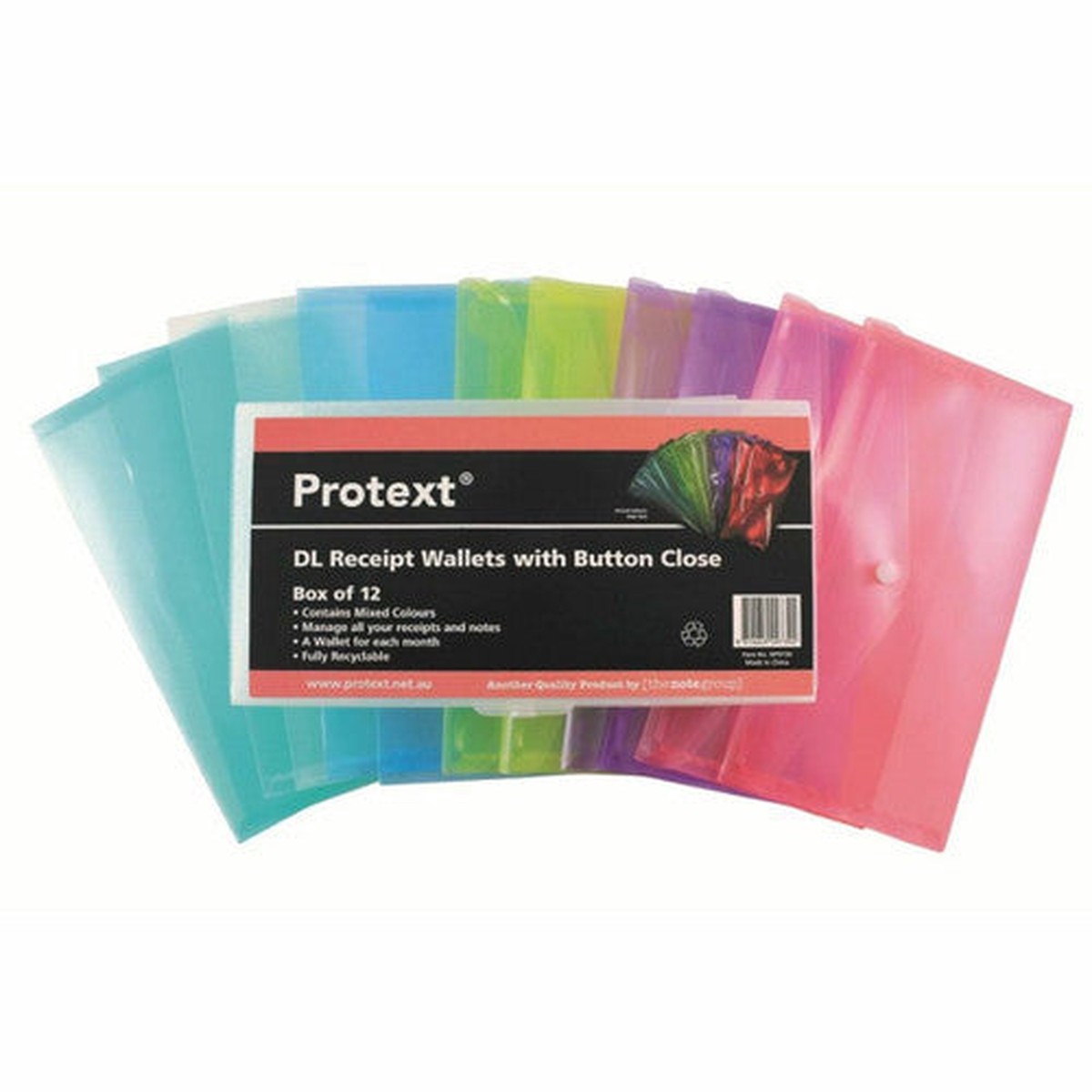 Protext Document Wallet DL PP Button Closure Translucent Assorted Pack of 12