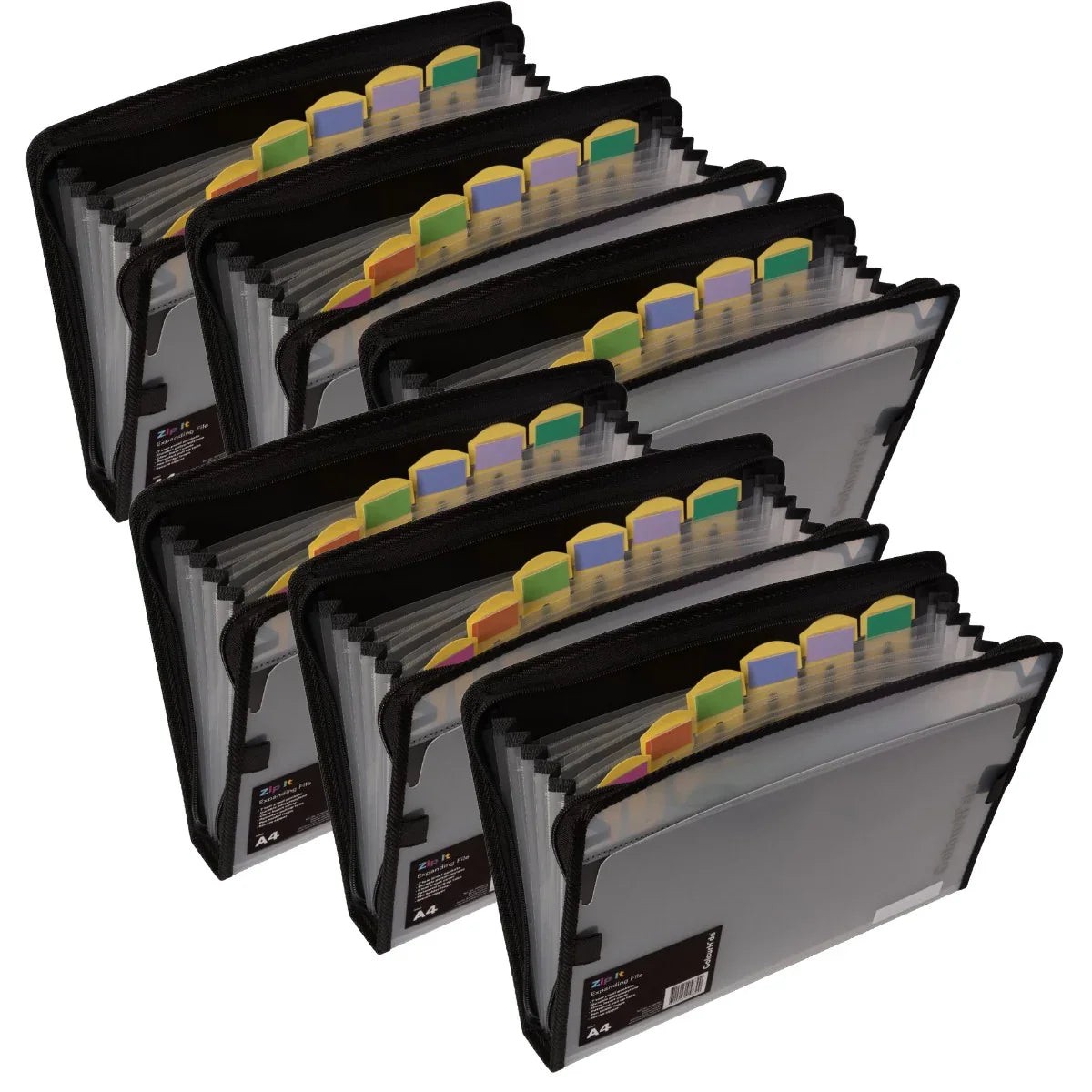 ColourHide Zip It Expanding File Black Pack 6