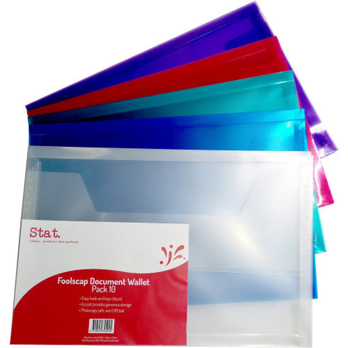 Stat Foolscap PP Document Wallet with Gusset Assorted Pack 10