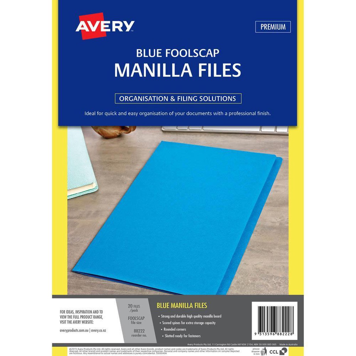 Avery 88222 Manilla Folder Foolscap Blue Pack 20