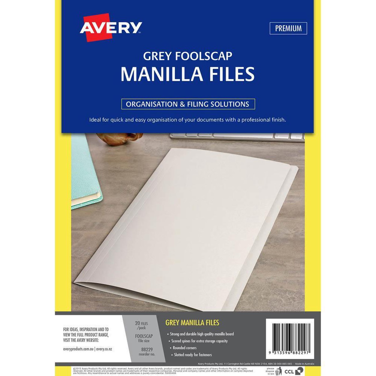 Avery 88229 Manilla Folder Foolscap Grey Pack 20