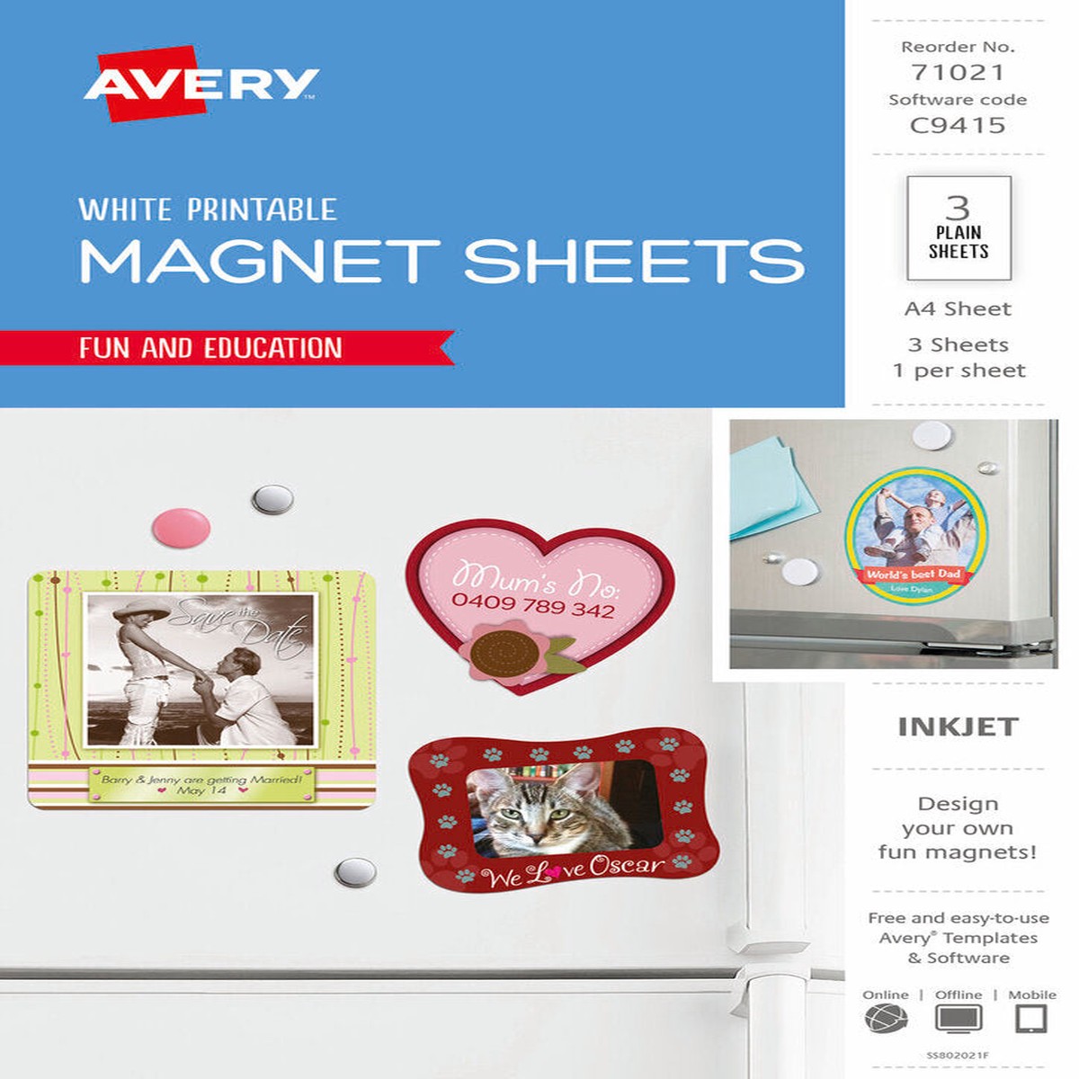 Avery Inspired Fridge Magnet A4 3 Sheets
