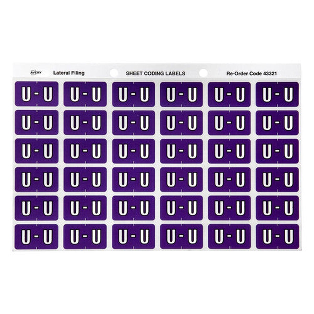 Avery Alphabetical U Side Tab Colour Coding Label 25 x 38mm Purple 180 Pack