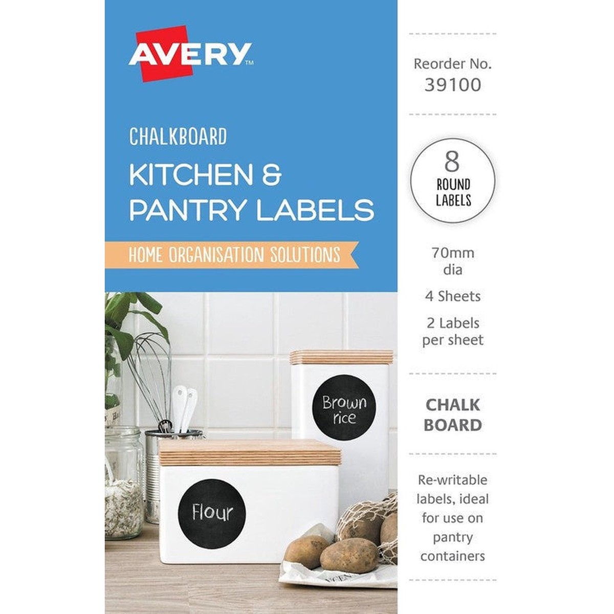 Avery Chalkboard Kitchen Labels 70mm Round Removable 8 Pack