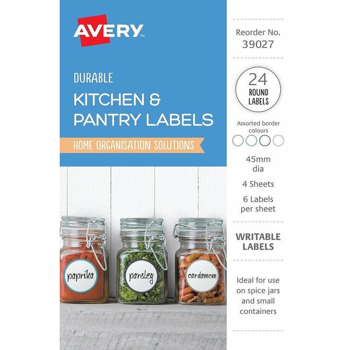 Avery Durable Kitchen Labels 45mm Round Removable 24 Pack