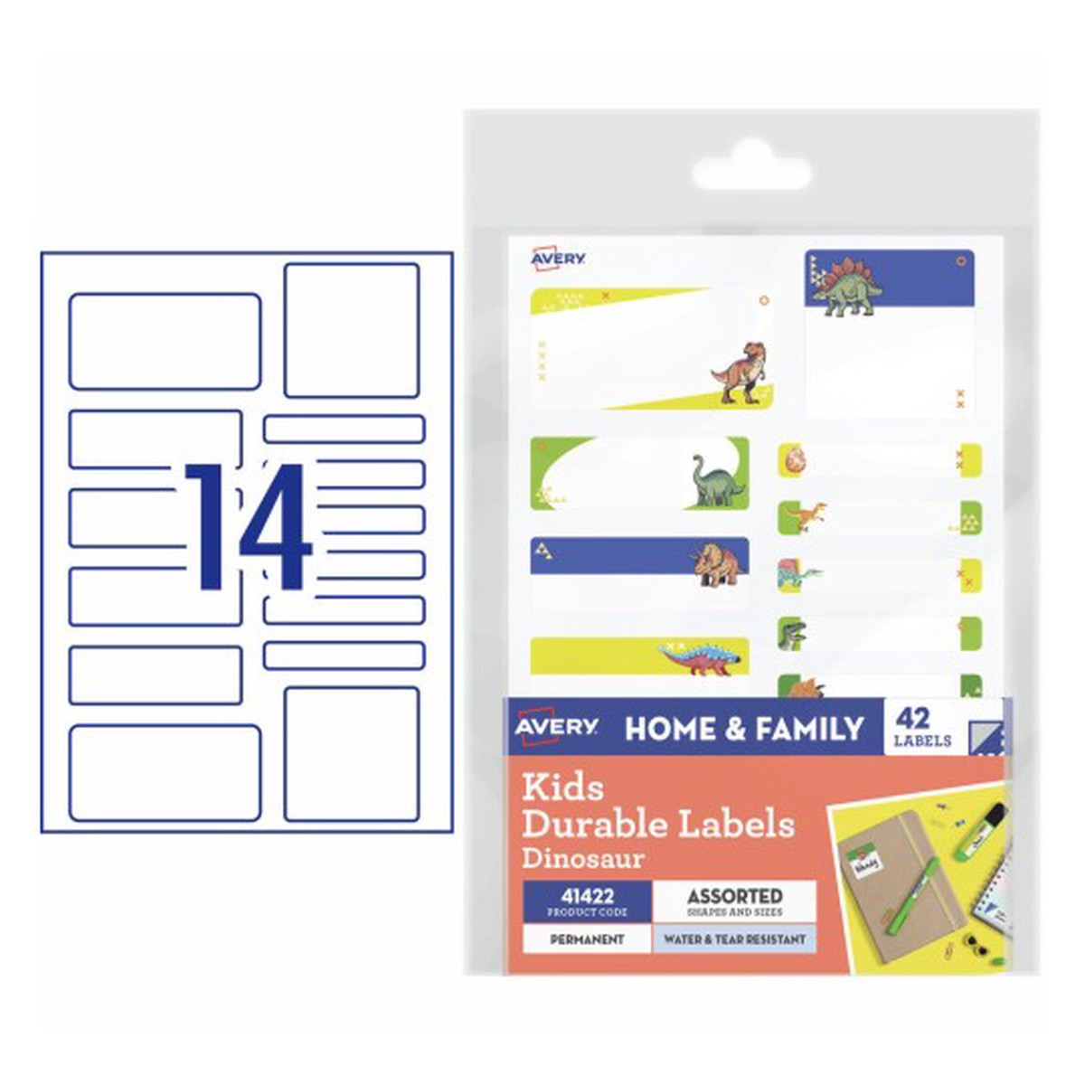 Avery Kids Durable Labels Dinosaur Pack 42