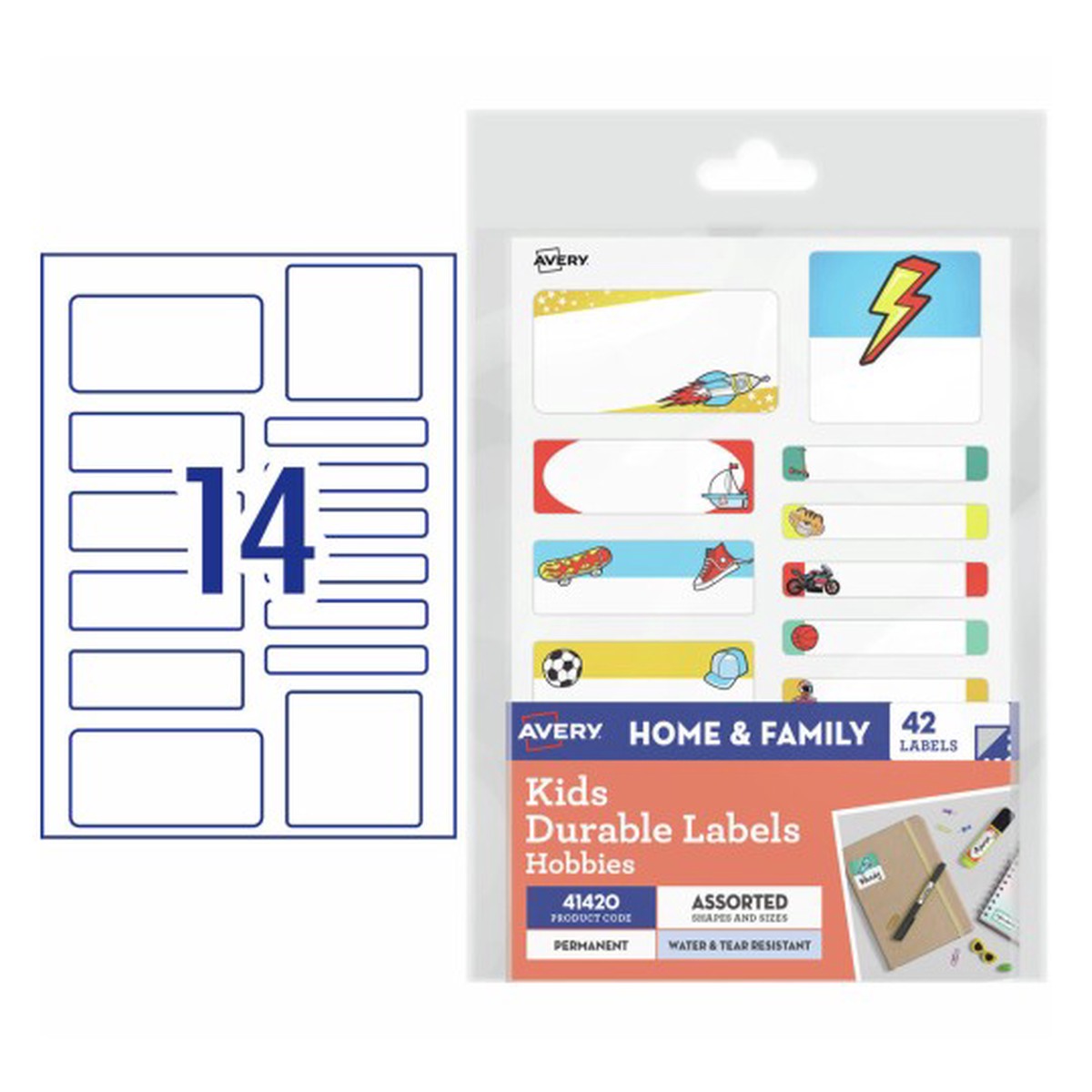 Avery Kids Durable Labels Hobbies Pack 42
