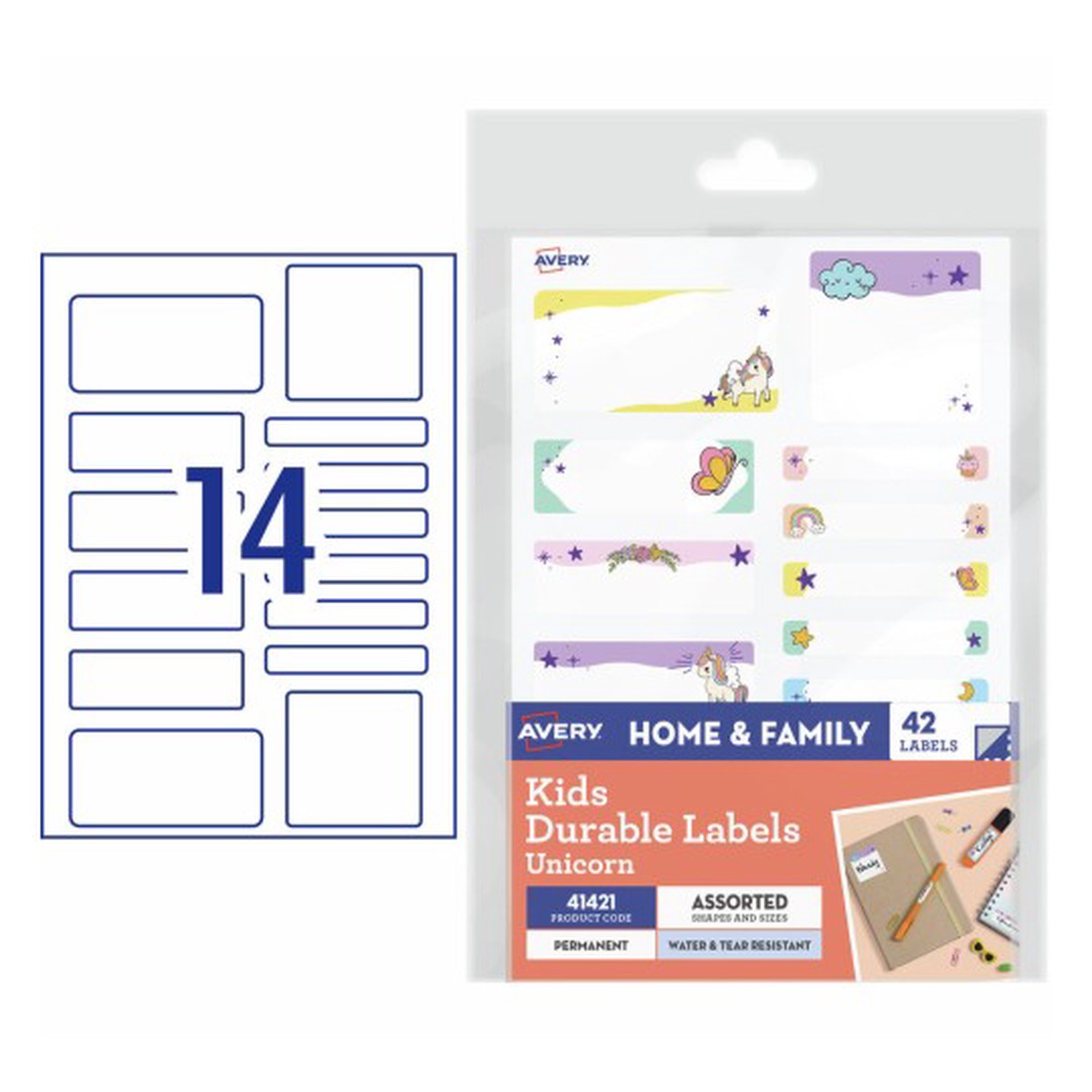 Avery Kids Durable Labels Unicorn Pack 42