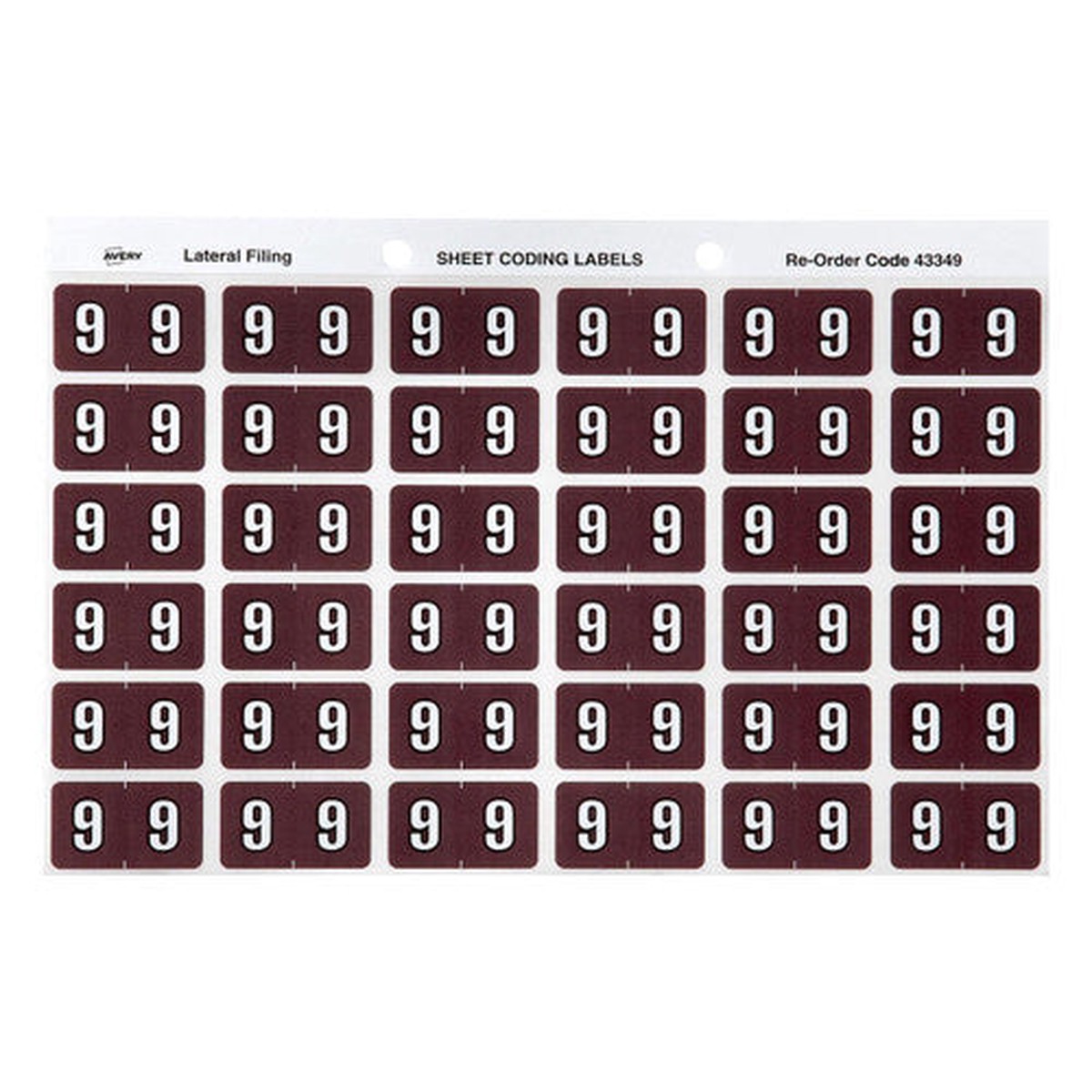 Avery Numeric 9 Side Tab Colour Coding Label 25 x 38mm Brown 180 Pack