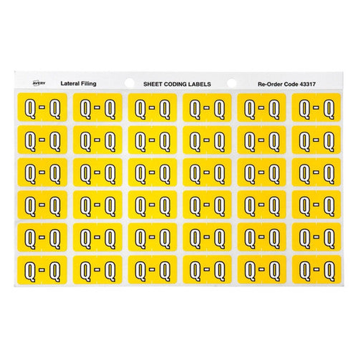 Avery Alphabetical Q Side Tab Colour Coding Label 25 x 38mm Yellow 180 Pack