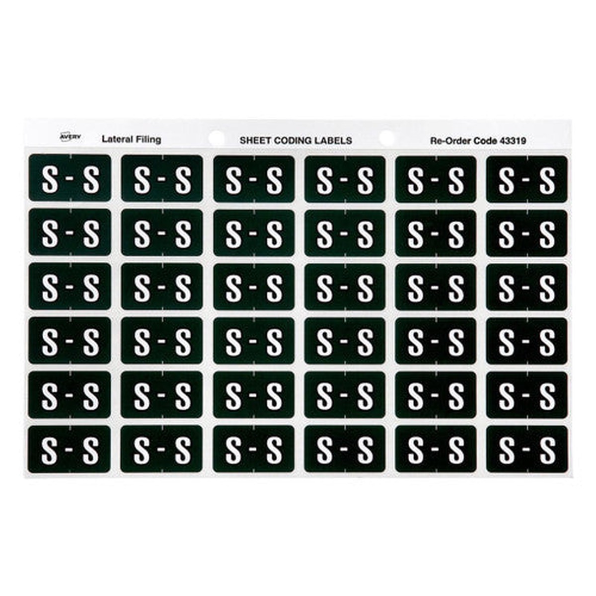 Avery Alphabetical S Side Tab Colour Coding Label 25 x 38mm Dark Green 180 Pack