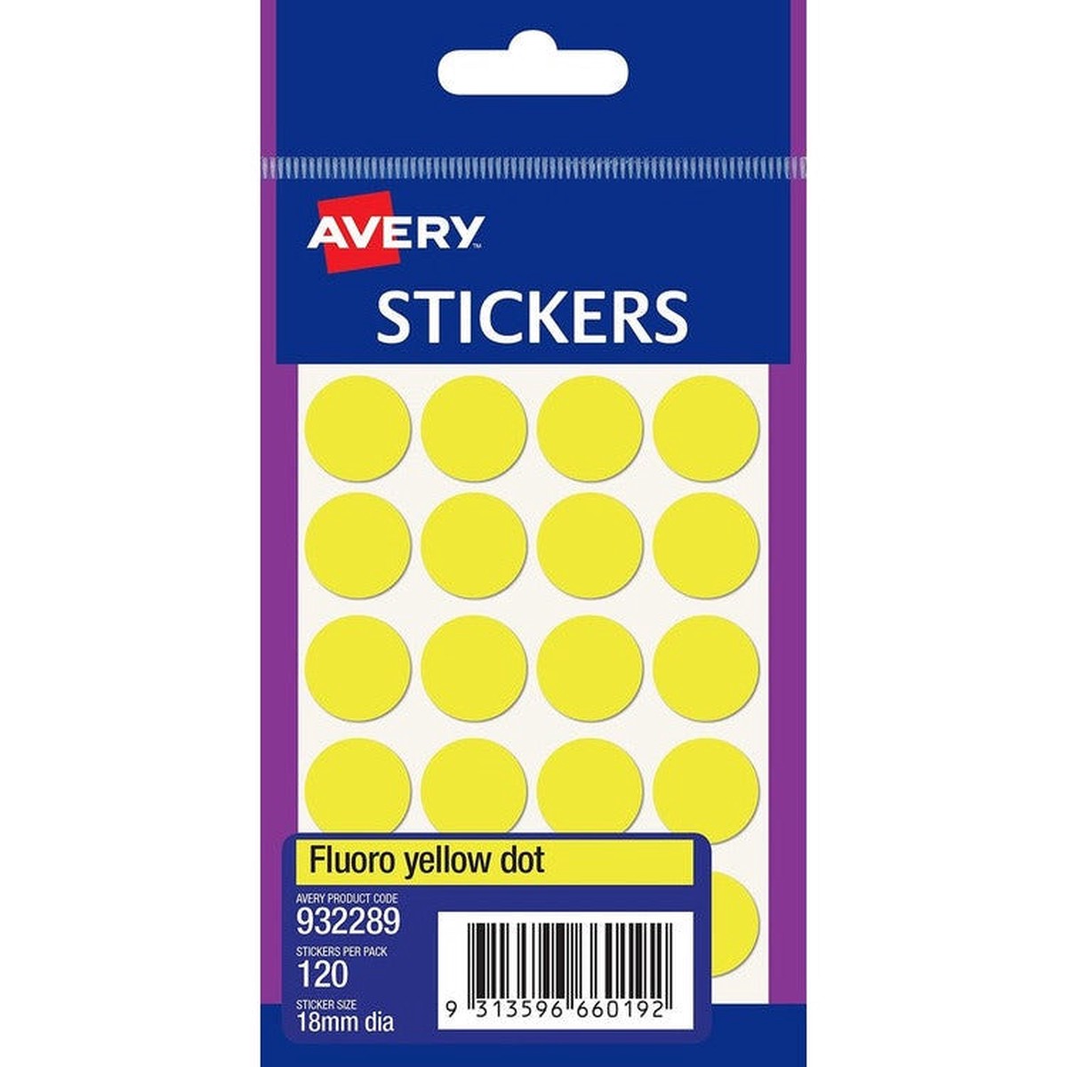 Avery Fluoro Yellow Dot Stickers 18mm diameter