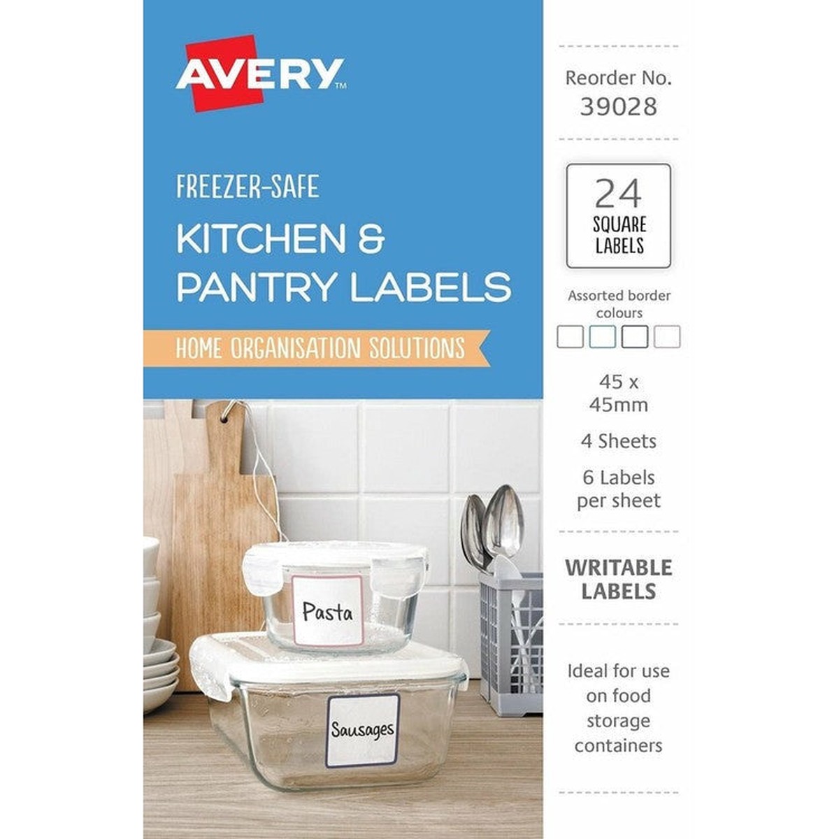 Avery Freezer Safe Kitchen Labels 45 x 45mm Square Removable 24 Pack
