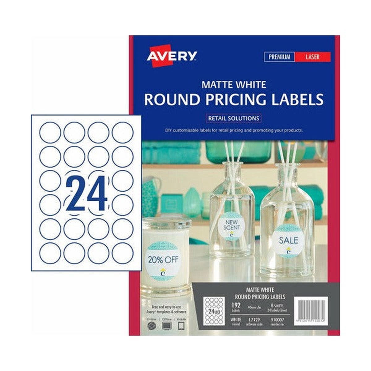 Avery Matt Round Labels L7129 40mm diameter Pack 192