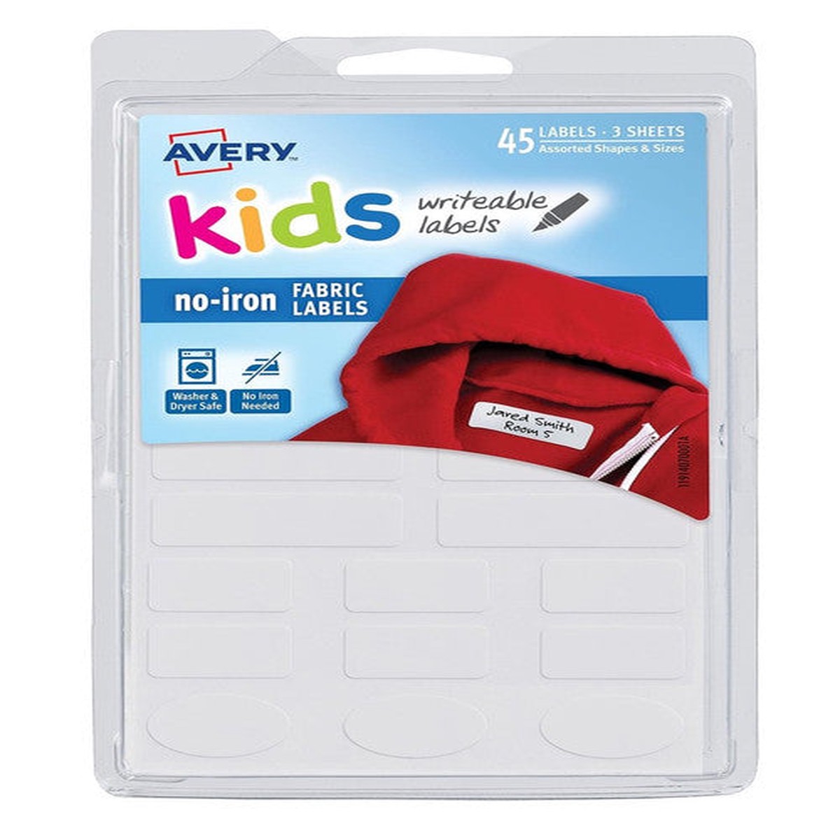 Avery No-Iron Fabric Labels Assorted Shapes 45 Labels 3 Sheets